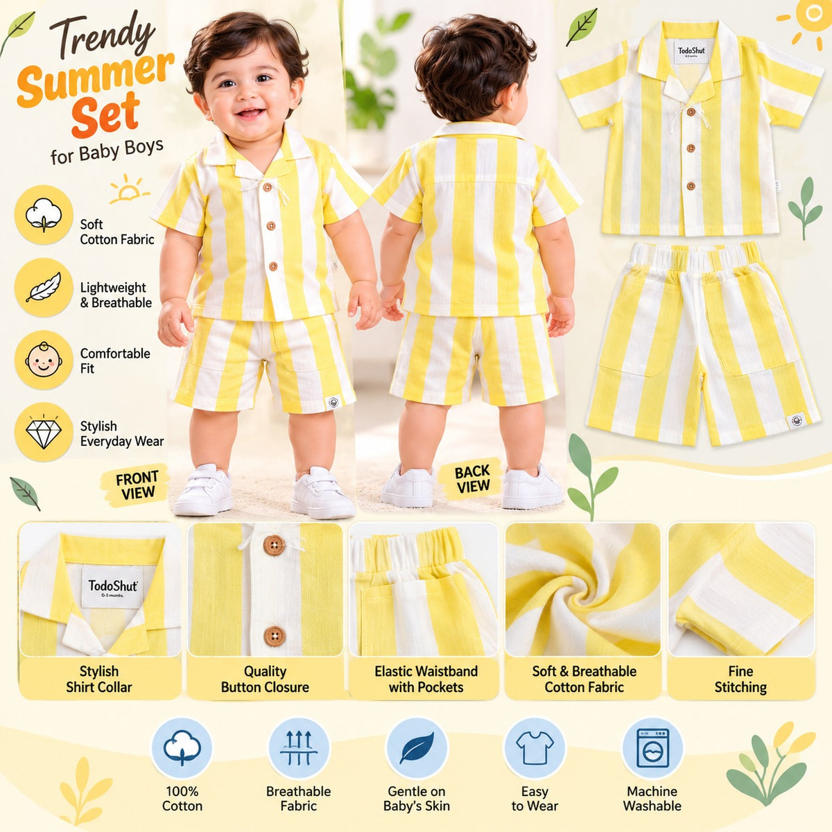 Smile Baby striped summer set product infographic