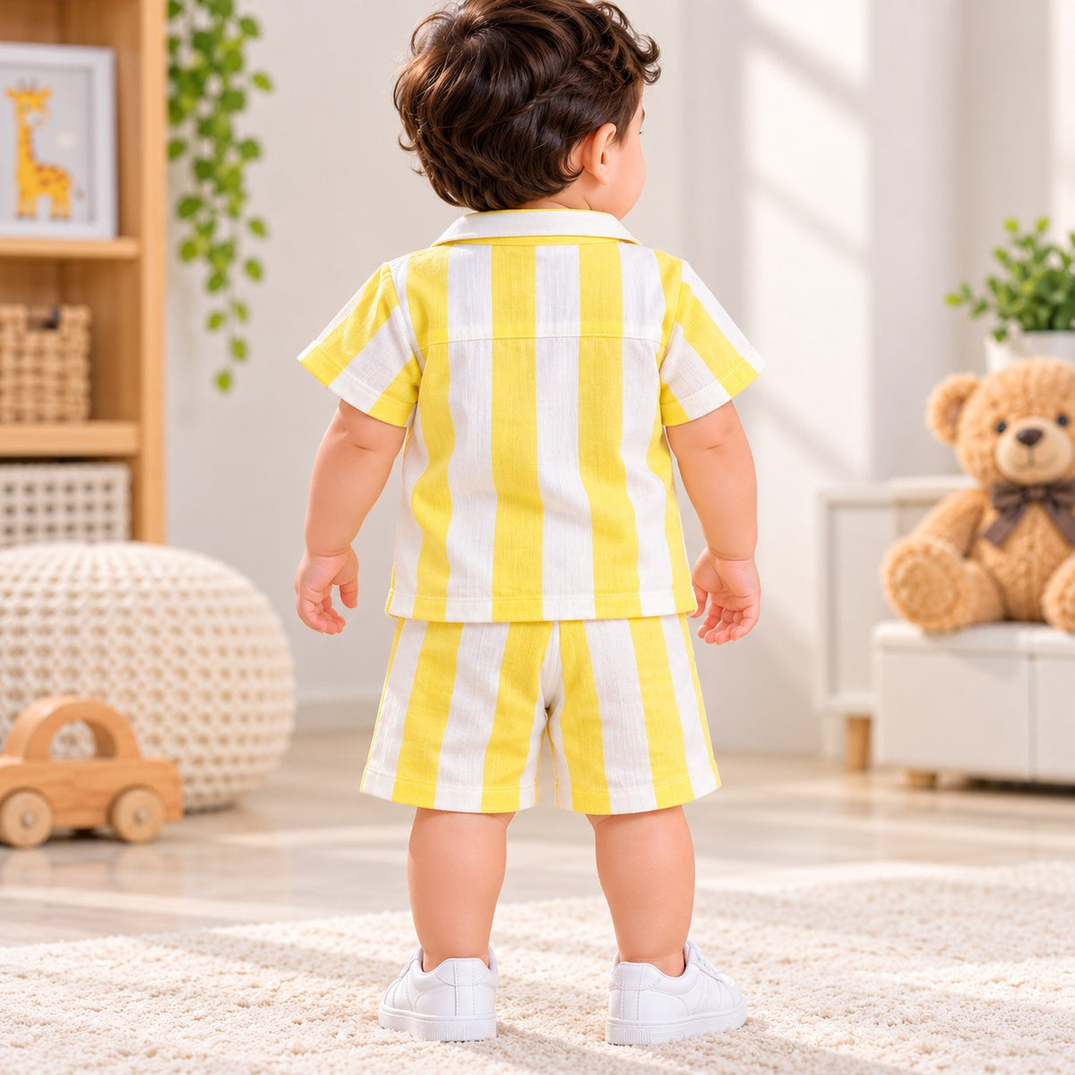 Smile Baby lemon striped summer set back view