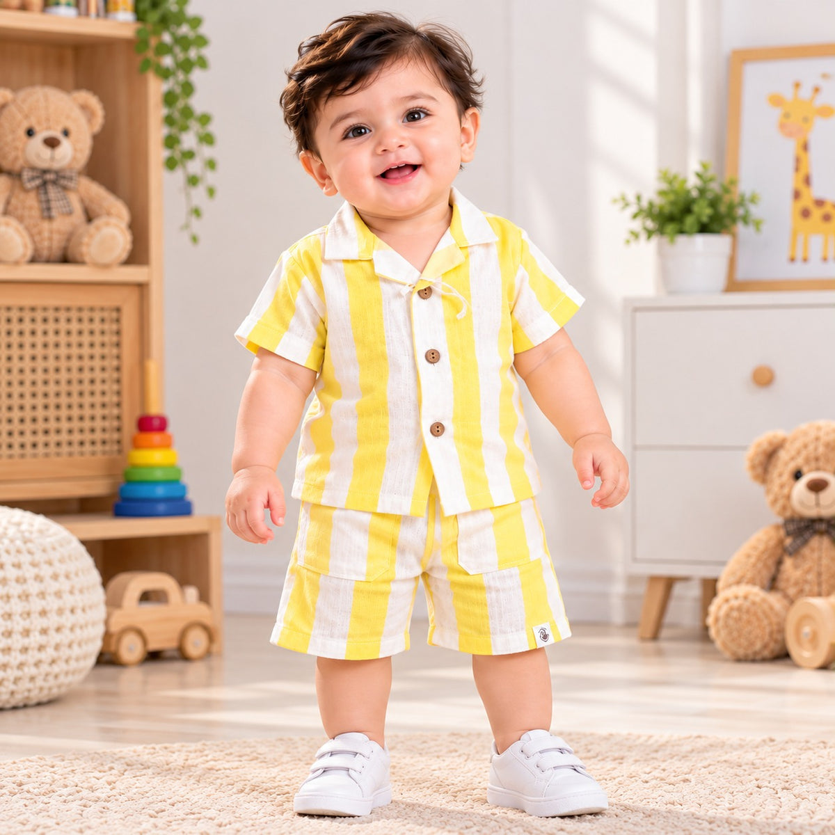 Smile Baby lemon striped summer set front view