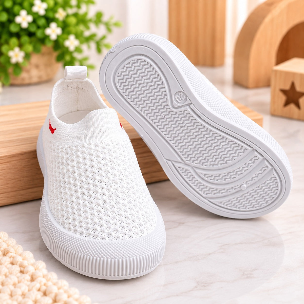 Smile Baby white boys sneakers with cushioned grip sole