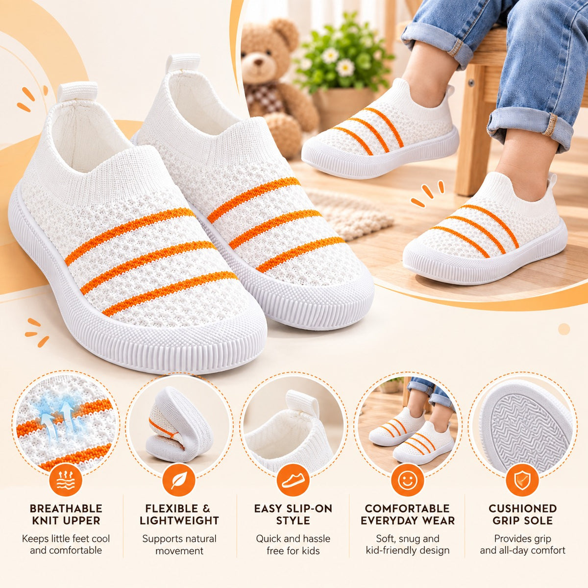 Smile Baby white boys slip-on sneakers lifestyle view