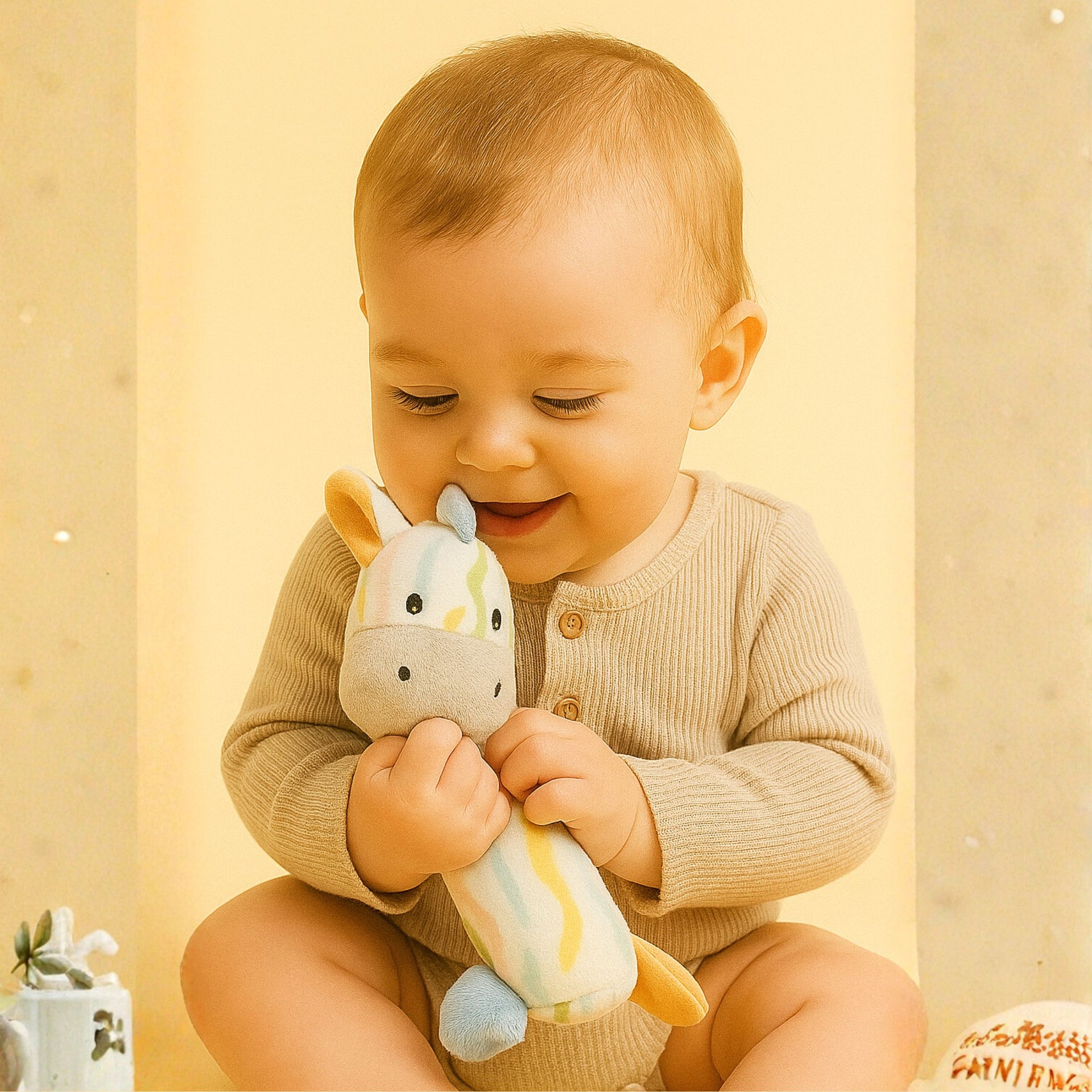 Smile Baby Soft Plush Giraffe Rattle Toy for Newborns | Baby Safe Fabric | Lightweight & Cuddly Animal Toy for Infants