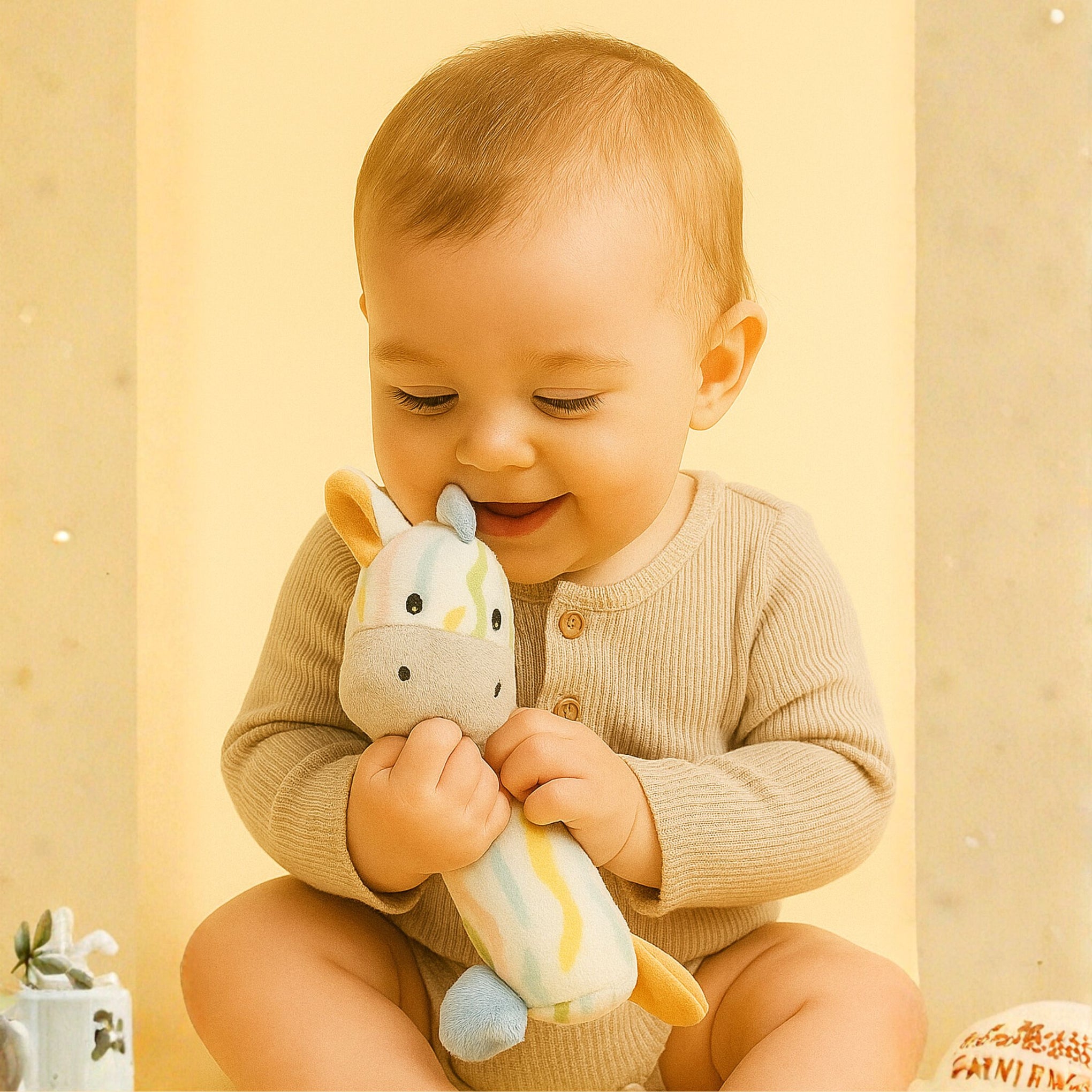 Smile Baby Soft Plush Giraffe Rattle Toy for Newborns | Baby Safe Fabric | Lightweight & Cuddly Animal Toy for Infants