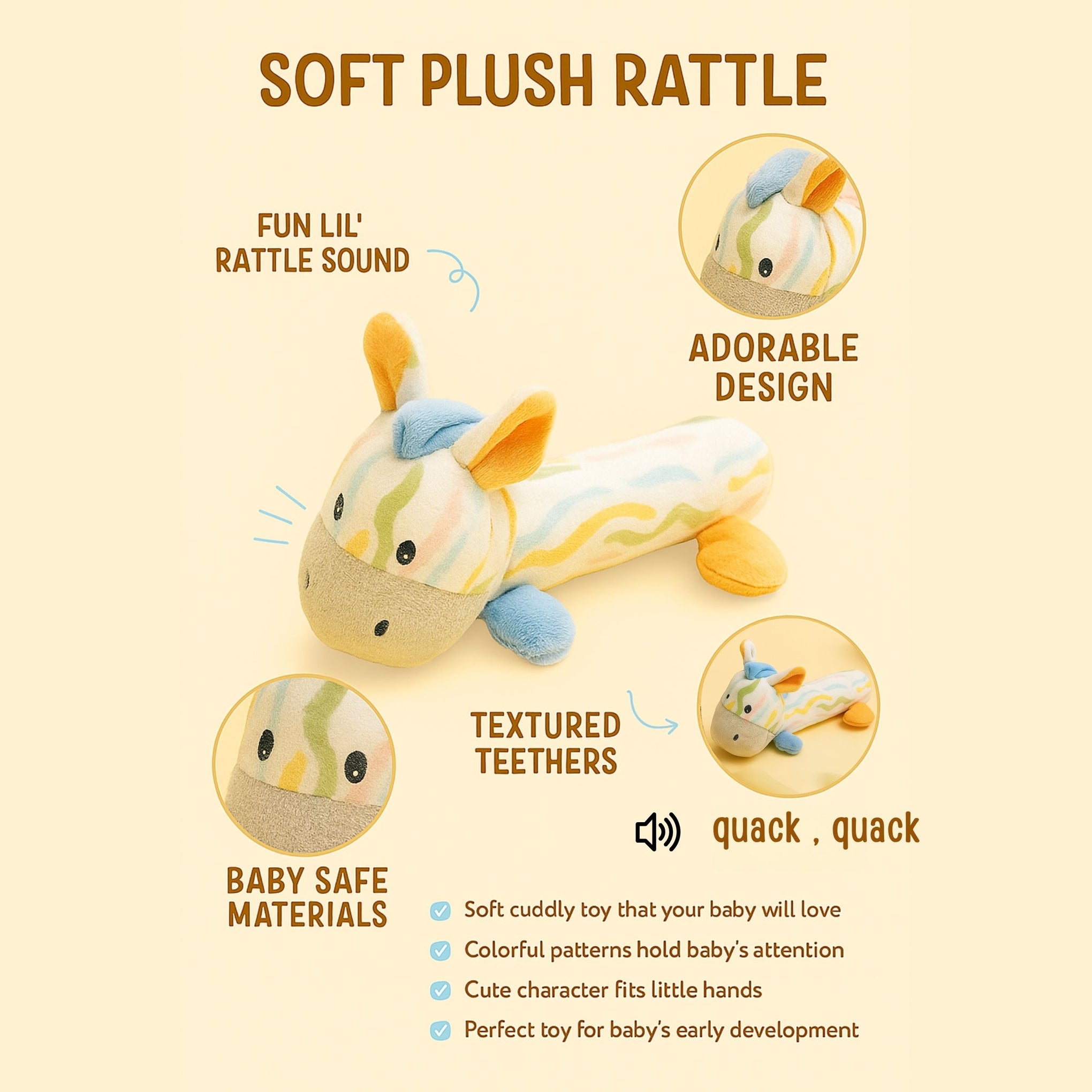 Smile Baby Soft Plush Giraffe Rattle Toy for Newborns | Baby Safe Fabric | Lightweight & Cuddly Animal Toy for Infants