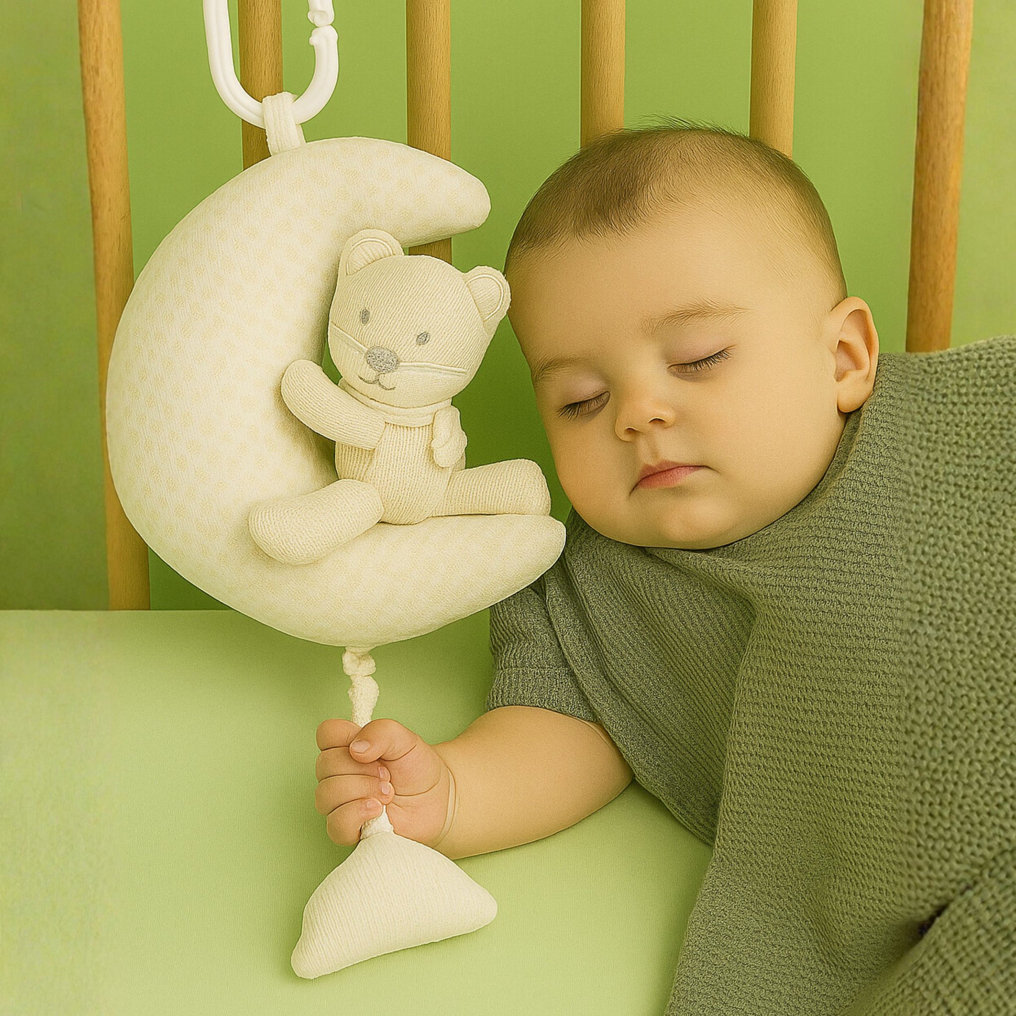 Smile Baby Soft Hanging Moon & Bear Plush Musical Cradle Toy – Gentle Lullaby Soothing Toy for Newborns | Available in Cream & Pink | Crib & Stroller Hanging Toy