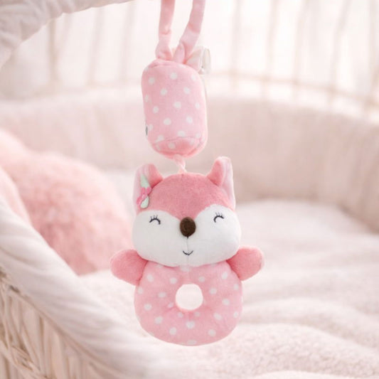 Plush Fox Musical Hanging Toy for Baby Crib – Soft Lullaby Nursery Toy (Pink)