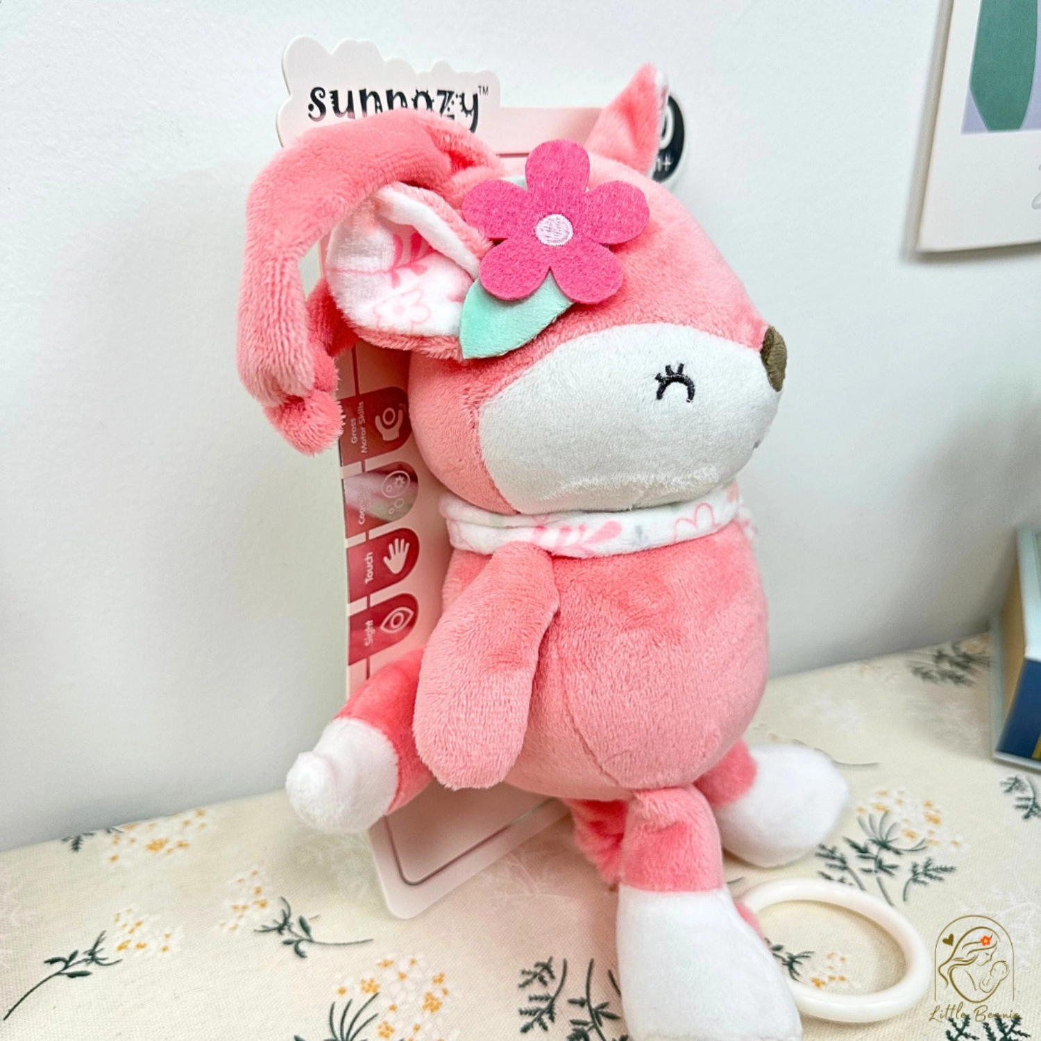 Sunnozy Baby Musical Plush Pink Fox Hanging Toy – Soft Fabric Pull Ring Lullaby Toy for Crib, Stroller & Nursery