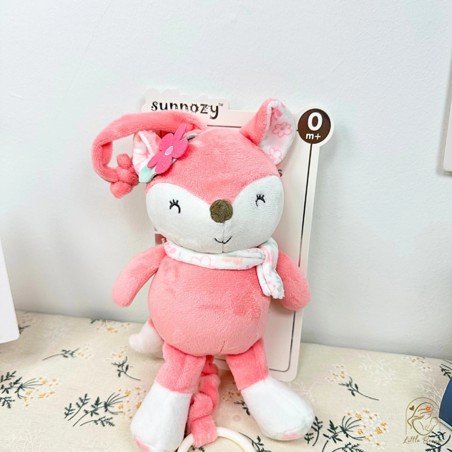 Sunnozy Baby Musical Plush Pink Fox Hanging Toy – Soft Fabric Pull Ring Lullaby Toy for Crib, Stroller & Nursery