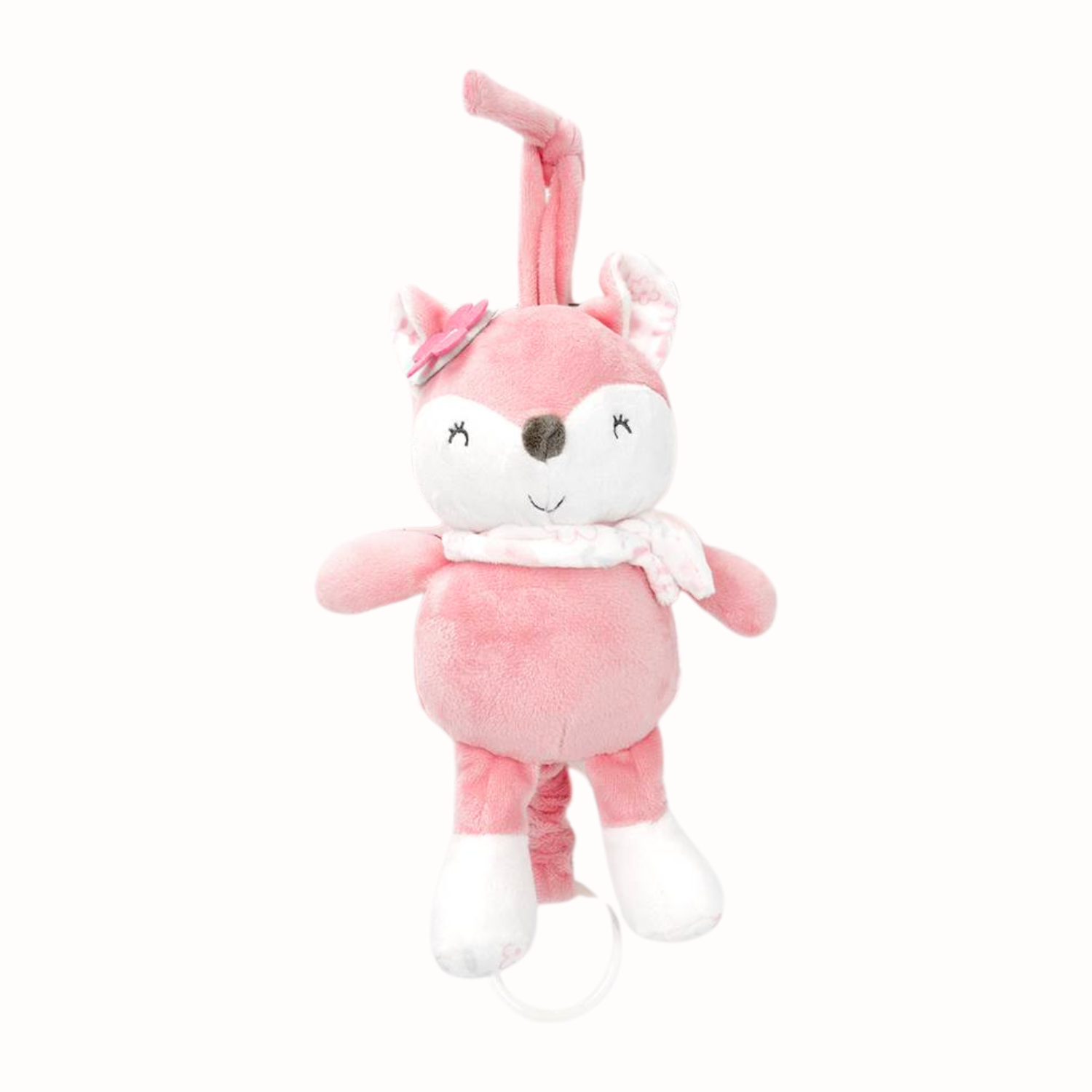 Sunnozy Baby Musical Plush Pink Fox Hanging Toy – Soft Fabric Pull Ring Lullaby Toy for Crib, Stroller & Nursery