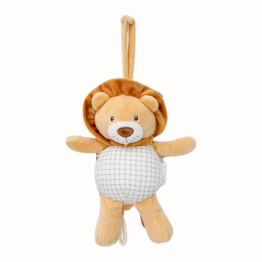 Sunnozy Baby Musical Plush Lion Hanging Toy – Soft Fabric Pull Ring Lullaby Toy for Crib, Stroller & Nursery
