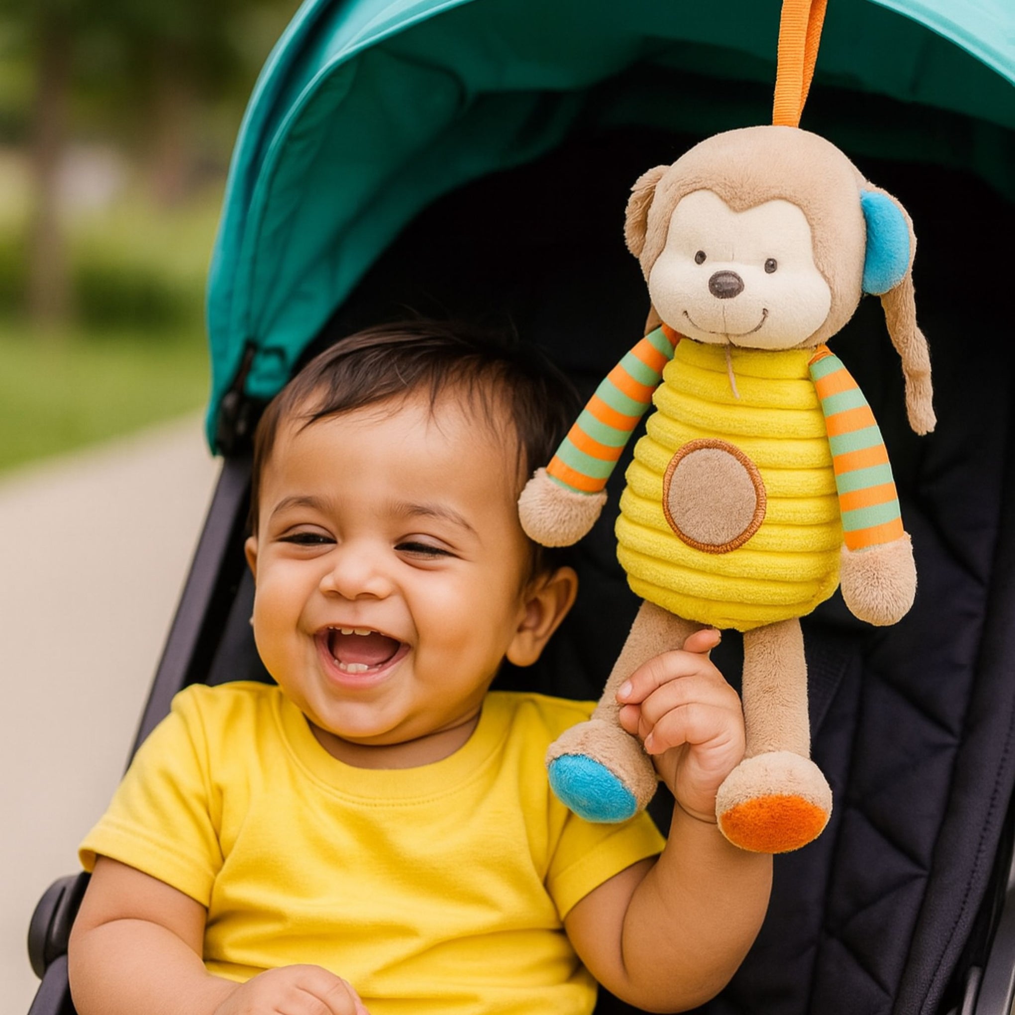 Smile Baby Hanging Musical Monkey Plush Toy – Soft Fabric | Pull-String Music | Multicolor