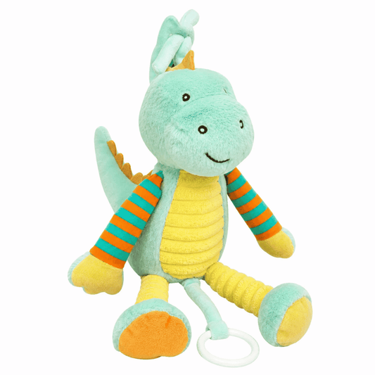 Sunnozy Soft Plush Dinosaur Baby Toy with Easy-Grip Ring | Cuddly Dino Toy 