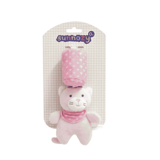 Sunnozy Soft Plush Cat Baby Toy with Clip-On Hanging Ring | Baby Cuddle Toy 