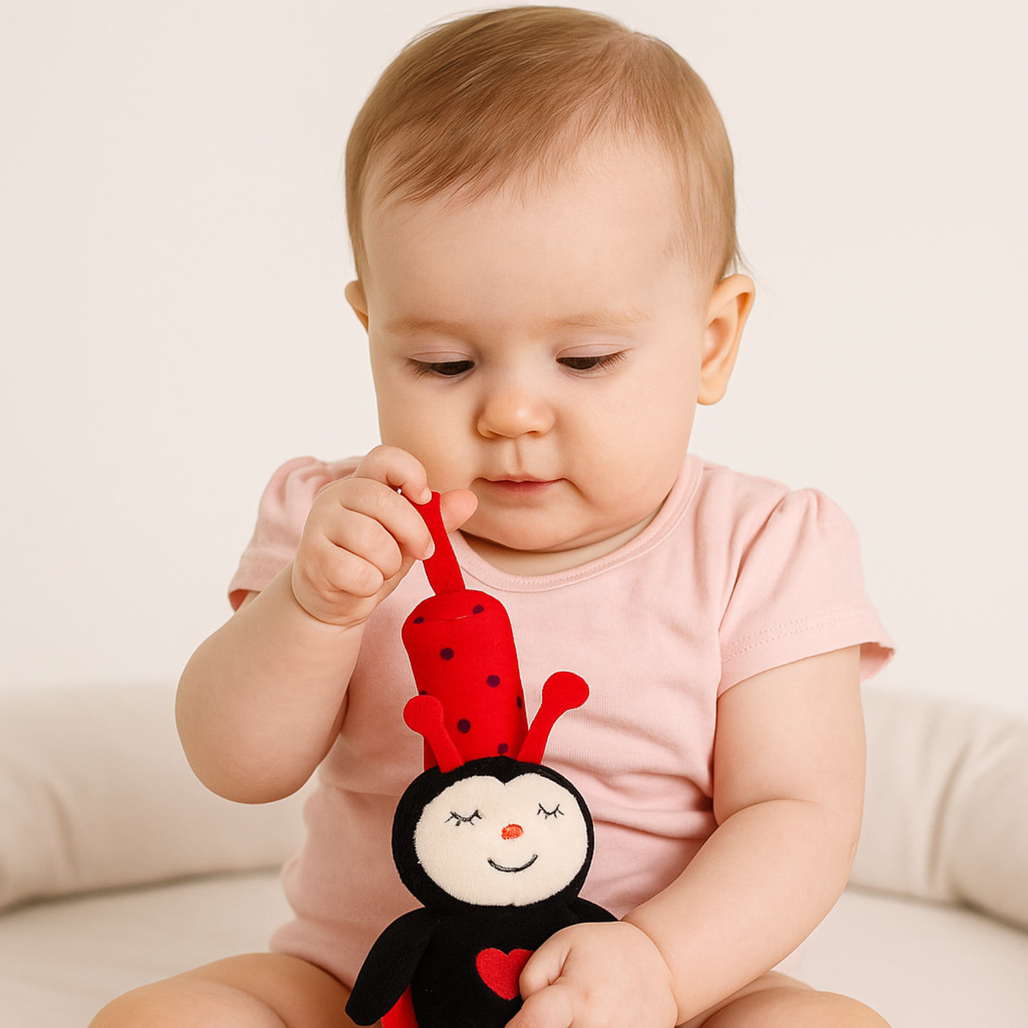 Smile Baby Plush Hanging Ladybug Toy – Soft & Safe for Newborns | Crib, Stroller & Car Seat Accessory | 0+ Months
