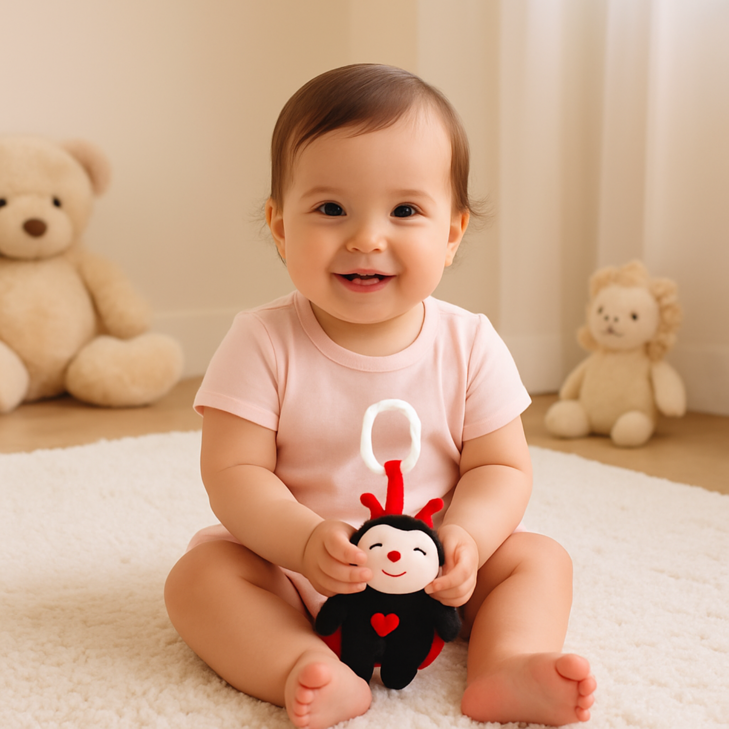 Smile Baby Plush Hanging Ladybug Toy – Soft & Safe for Newborns | Crib, Stroller & Car Seat Accessory | 0+ Months