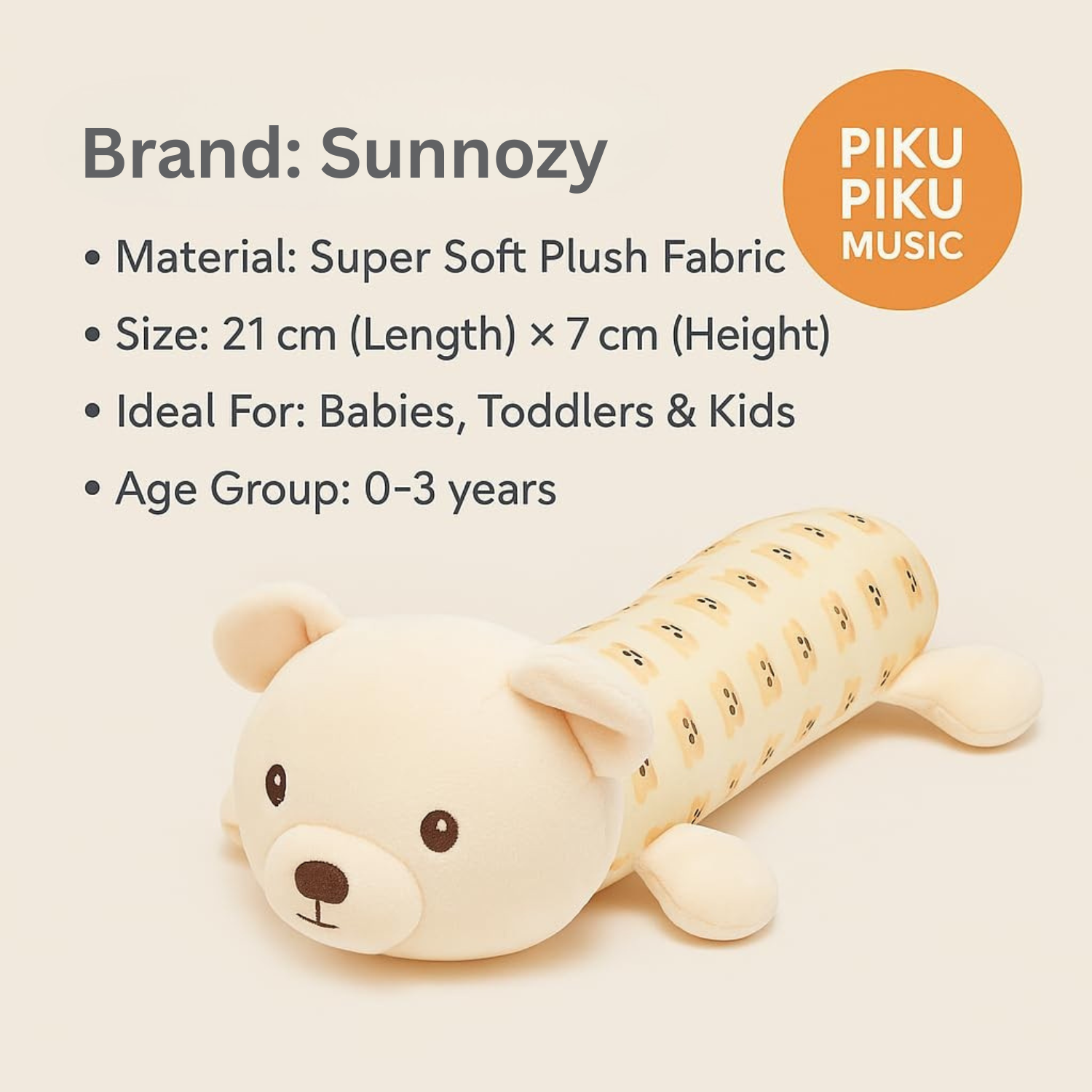Sunnozy Piku-Piku Sound Baby Rattle Plush Toy – Ultra Soft & Safe Sensory Toy for Babies (0–3 Years)