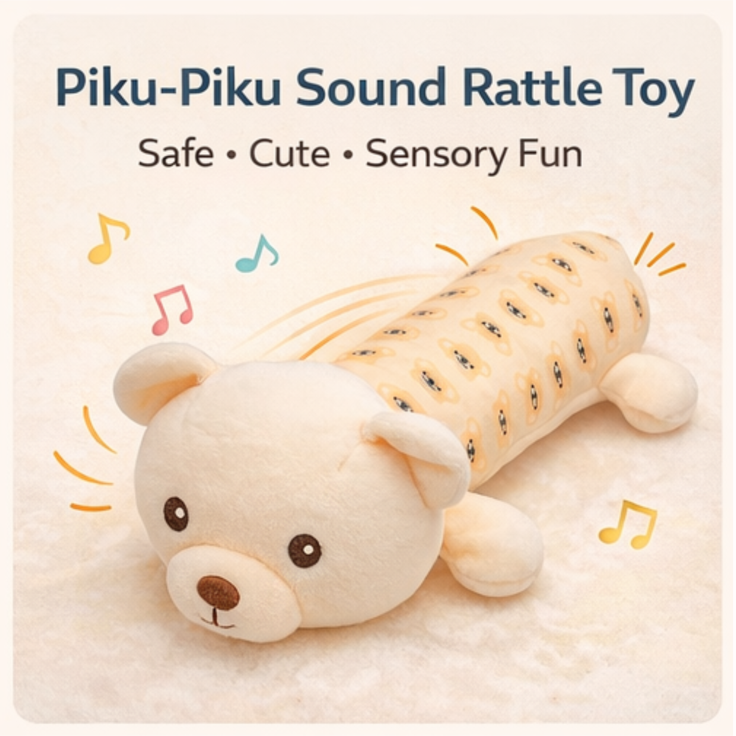 Sunnozy Piku-Piku Sound Baby Rattle Plush Toy – Ultra Soft & Safe Sensory Toy for Babies (0–3 Years)