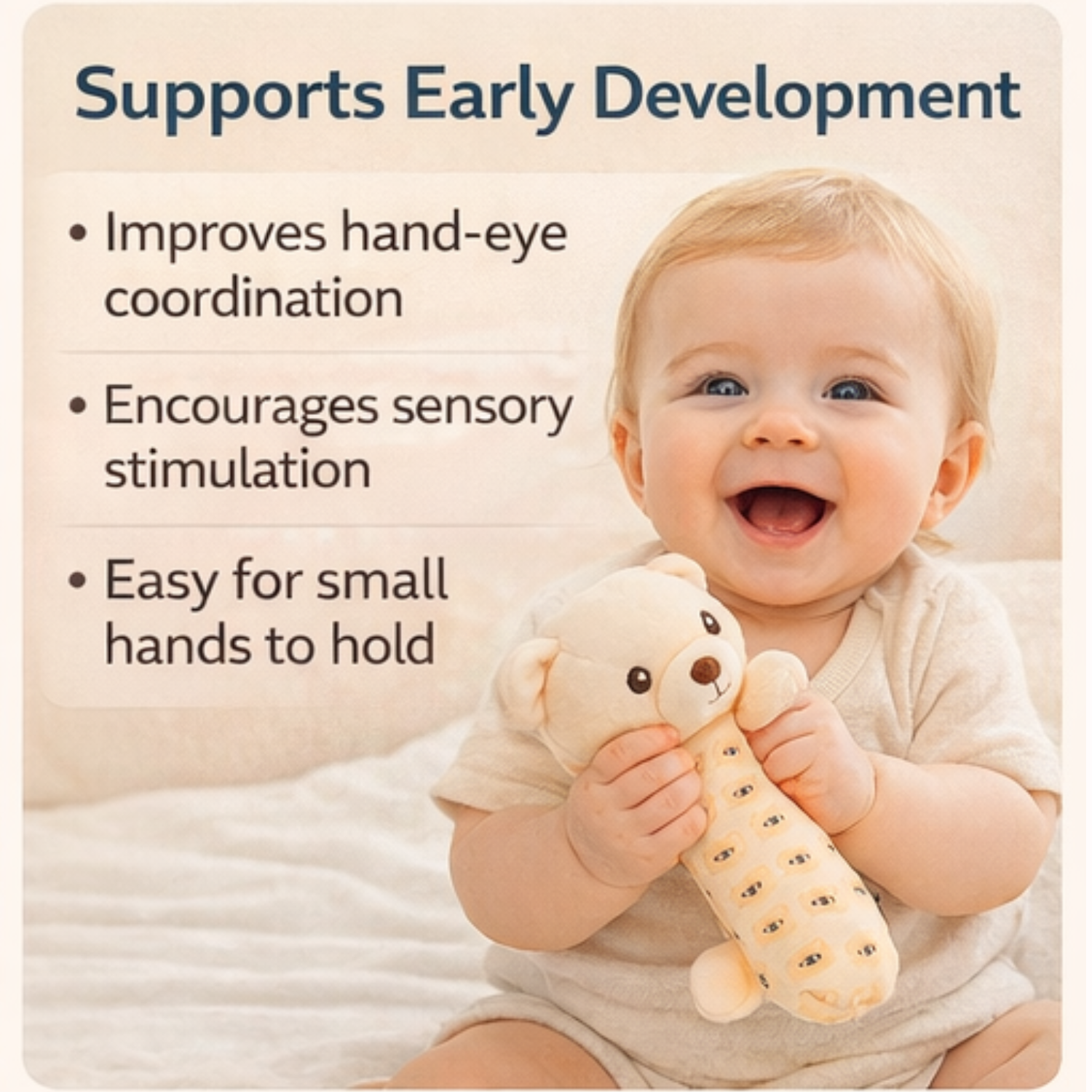 Sunnozy Piku-Piku Sound Baby Rattle Plush Toy – Ultra Soft & Safe Sensory Toy for Babies (0–3 Years)