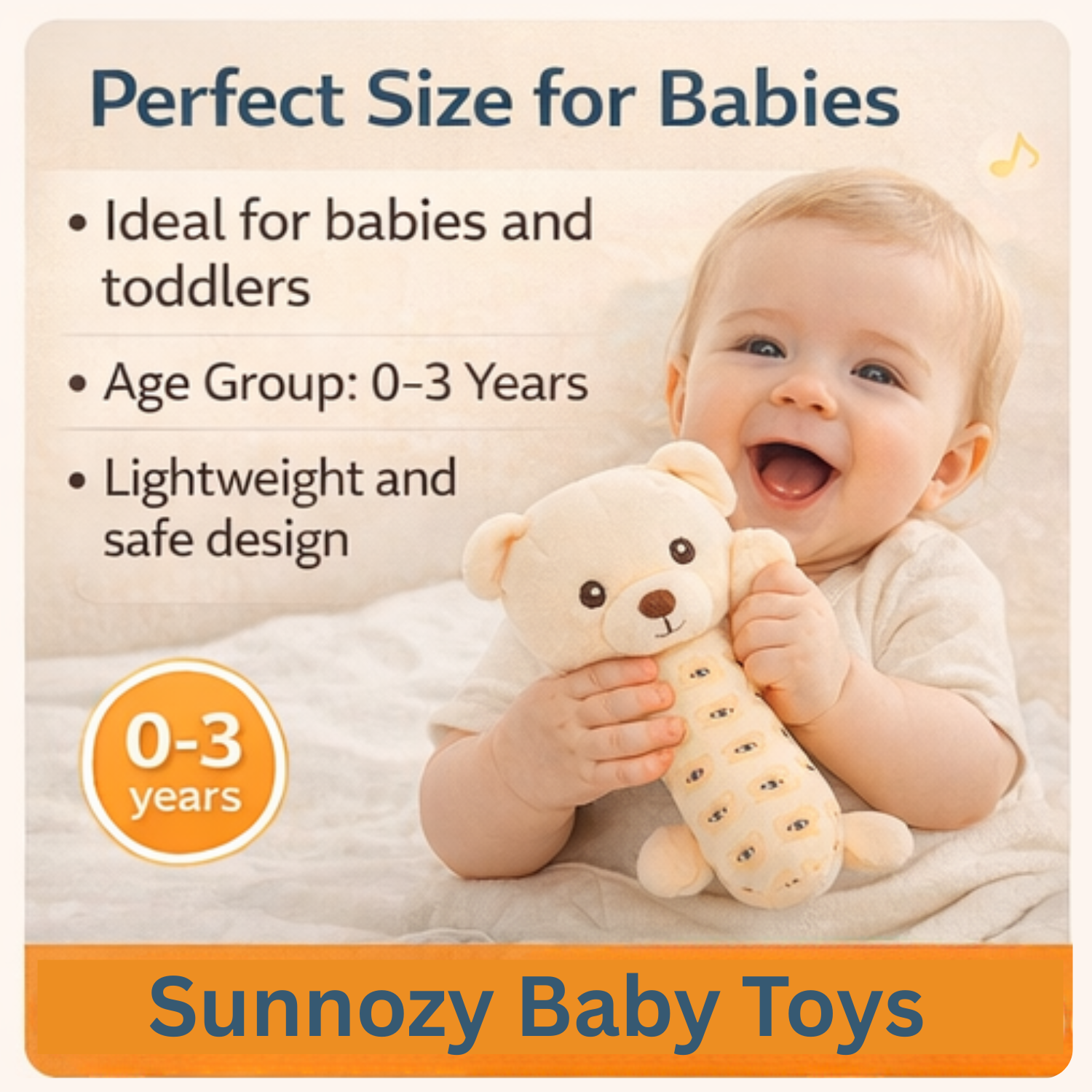 Sunnozy Piku-Piku Sound Baby Rattle Plush Toy – Ultra Soft & Safe Sensory Toy for Babies (0–3 Years)