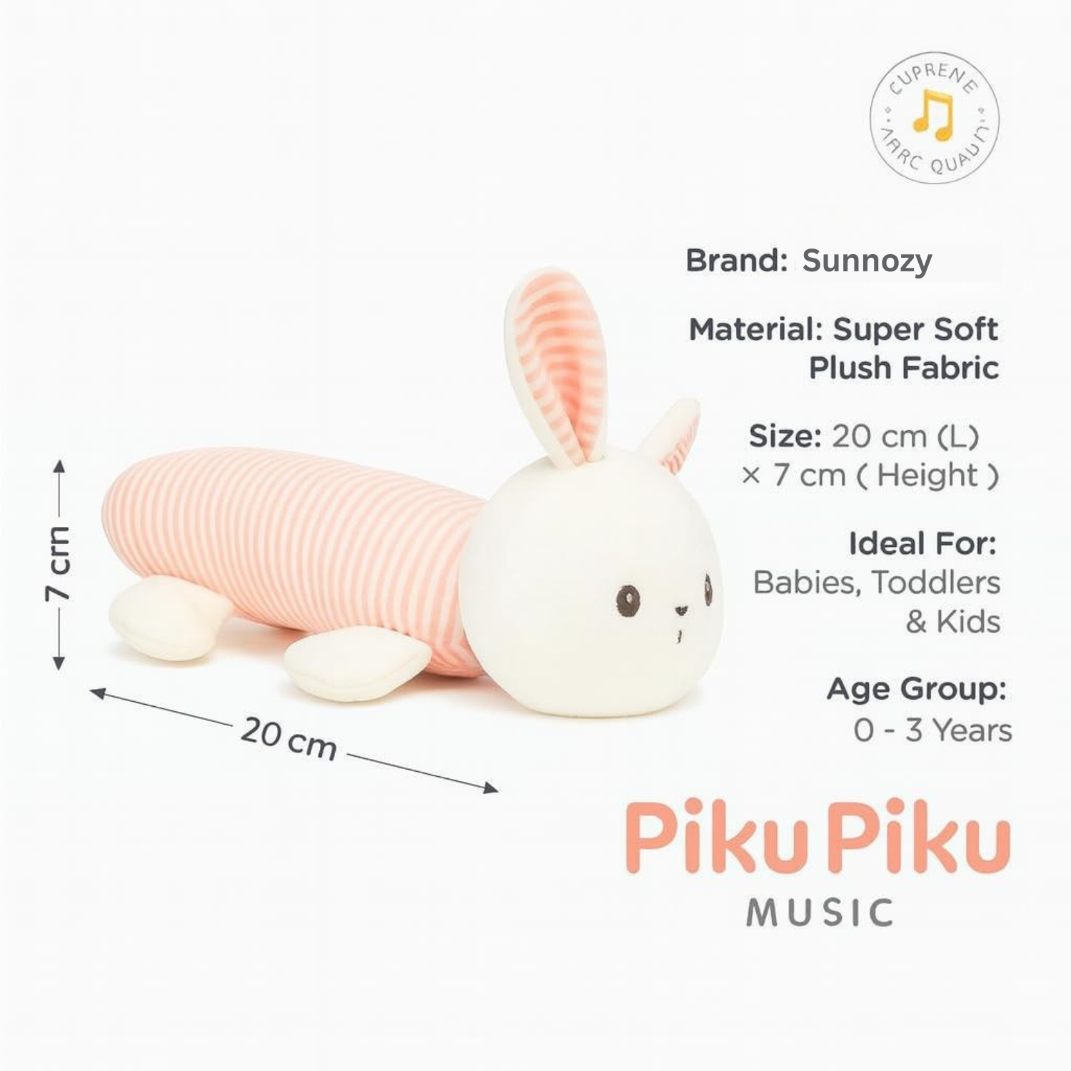Sunnozy Baby Plush Rattle Toy – Piku Piku Sound Soft Bunny, Ultra-Soft Fabric, Safe for Babies (0–3 Years)