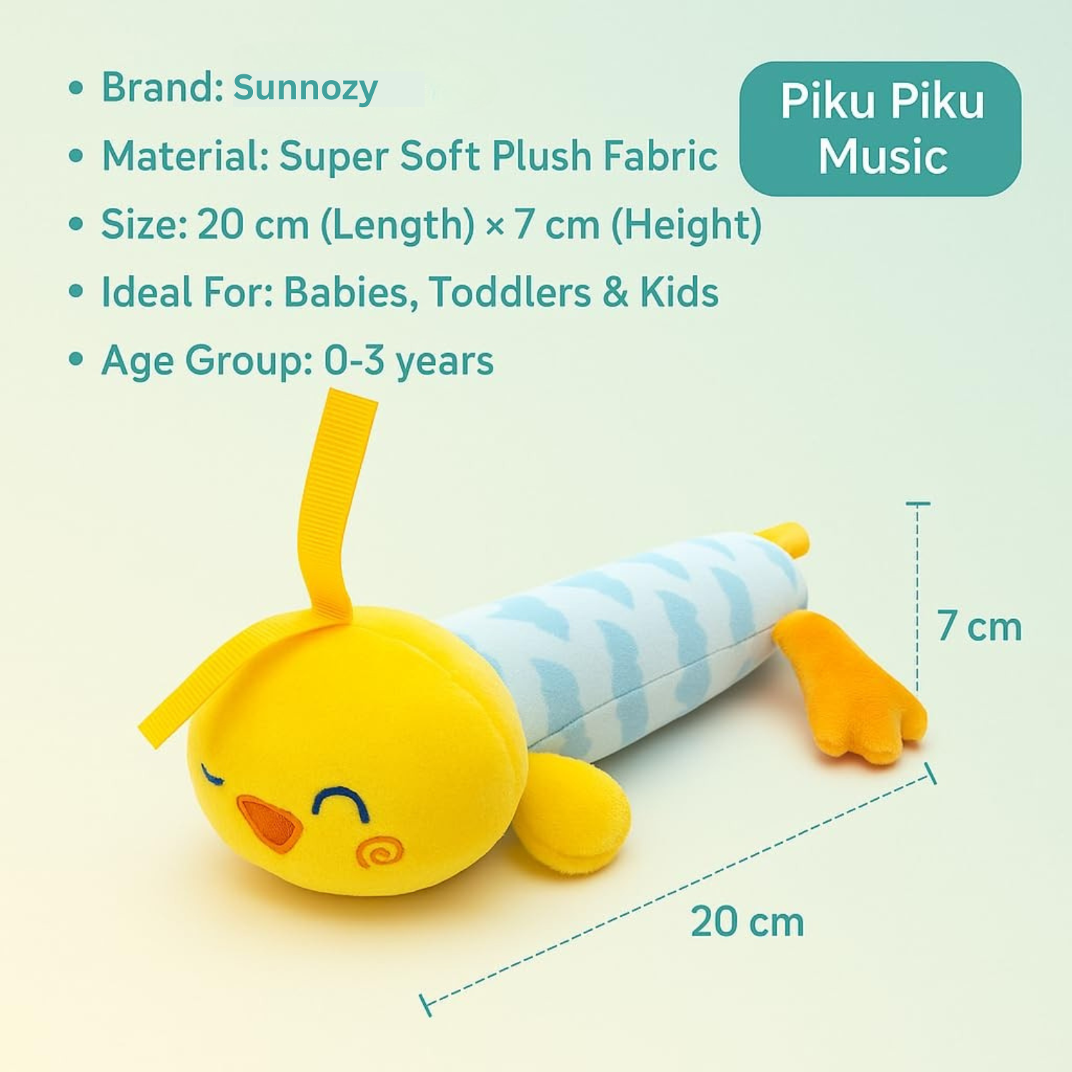 Sunnozy Soft Plush Baby Rattle Toy – Piku-Piku Sound, Ultra-Soft & Baby Safe (0–3 Years)