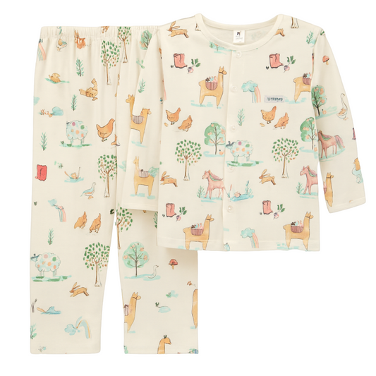 TOFFY HOUSE Organic Cotton Pajama Set – Nature Print | Full Sleeve & Pant | Unisex | 2 Years