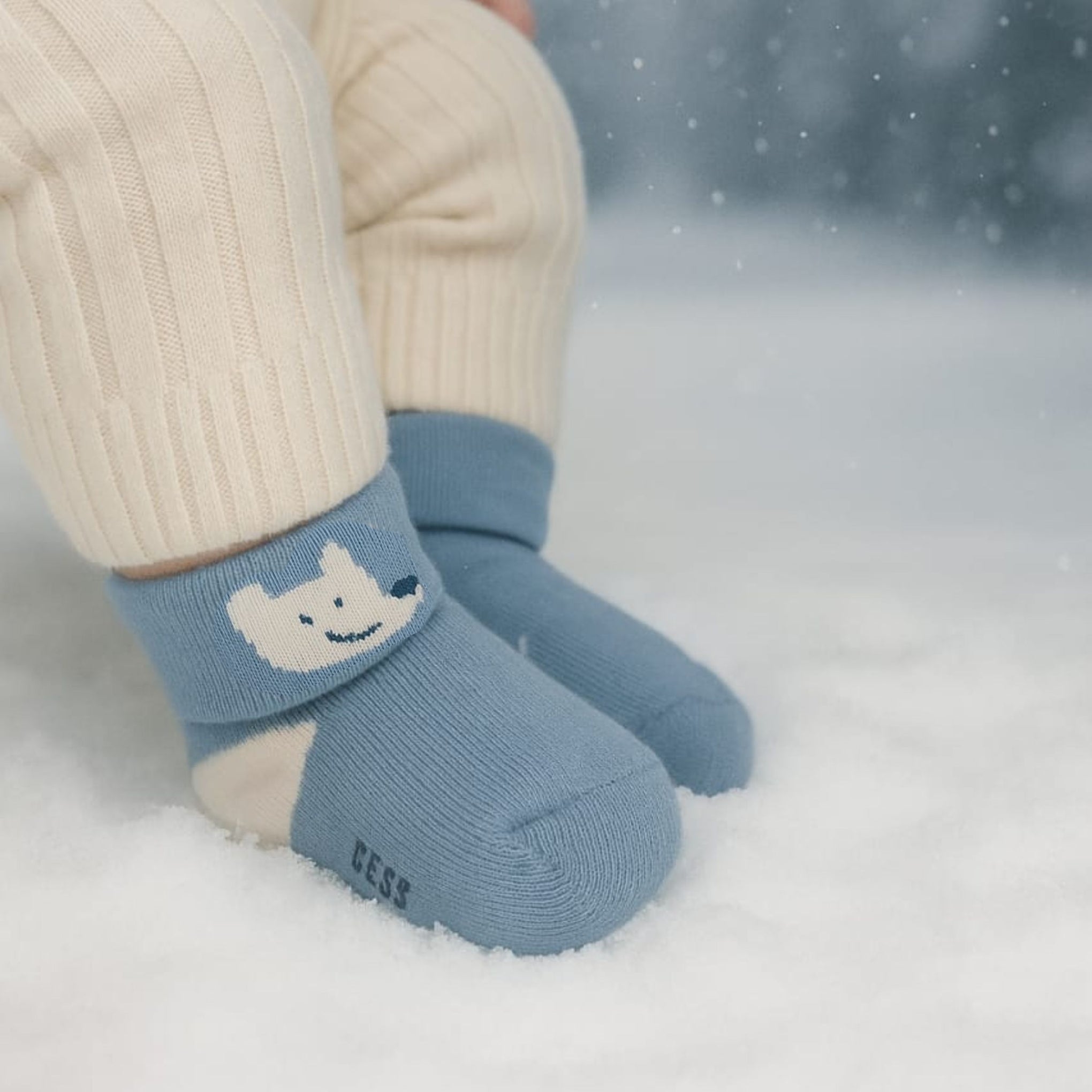 SMILE BABY Soft Winter Baby Socks | Warm & Breathable Cotton socks| Cute Animal Design | Newborn to 12 Months | Pack of 3 – Cream, Blue & Beige