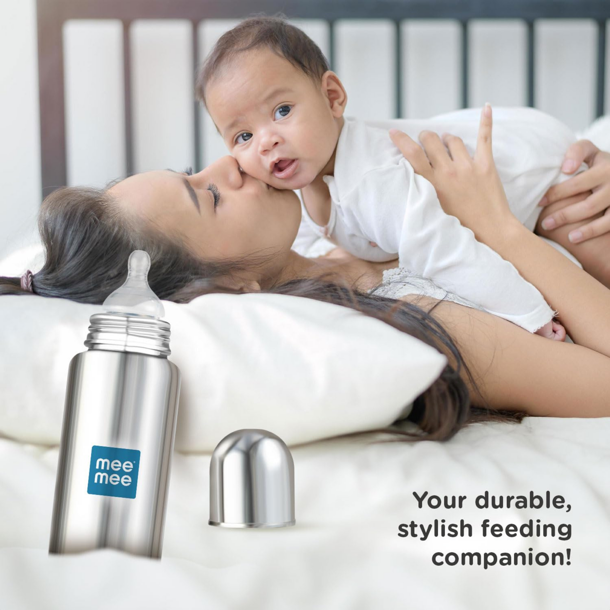 Mee Mee Baby Steel Feeding Bottle 300ml | Baby Milk Bottle with Advanced Anti Colic Valve, BPA Free, Soft Silicone Teat, Wide Neck for Babies/Infants/Newborns of 0-2 Years
