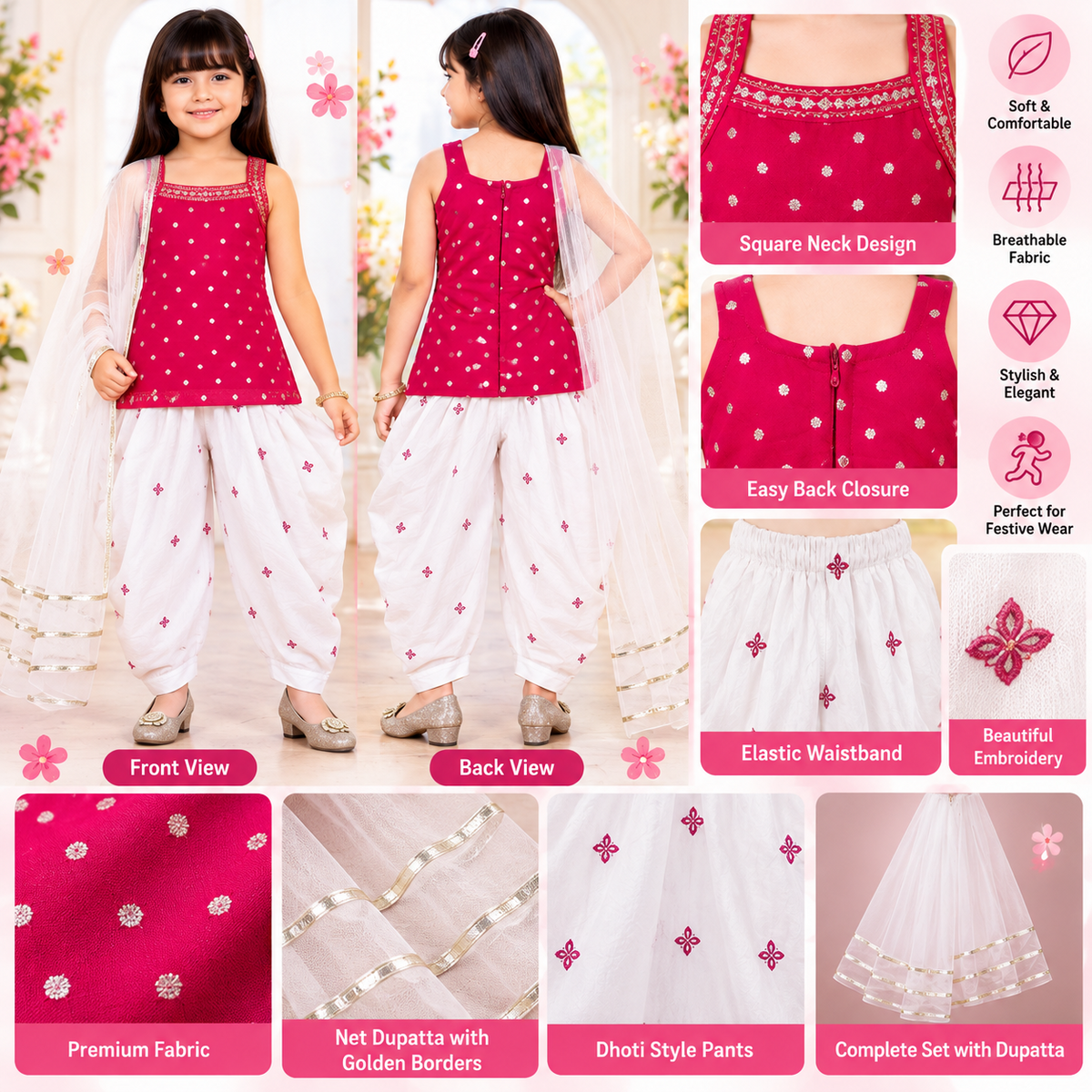 SPARKLE girls rani pink ethnic set A+ infographic