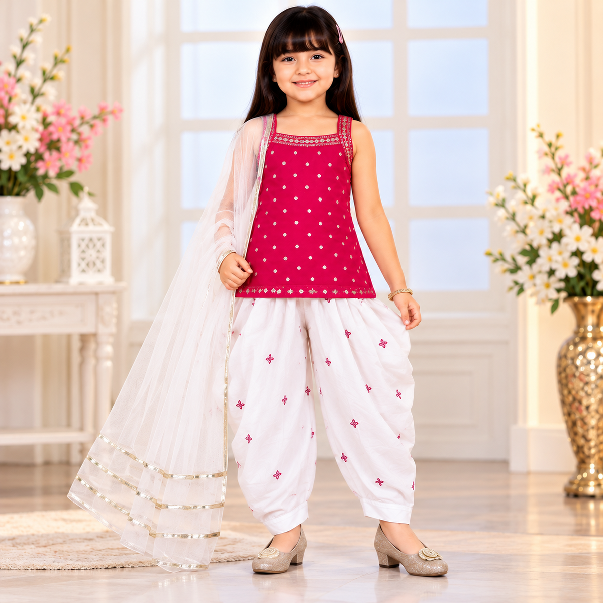 SPARKLE girls rani pink ethnic set front model photoshoot