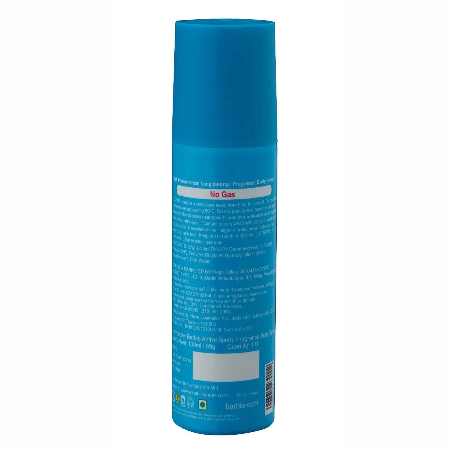 Barbie Fragrance Body Spray Active Sports, 100ml , enchanting and gentle Barbie Fragrance Body Spray for kids