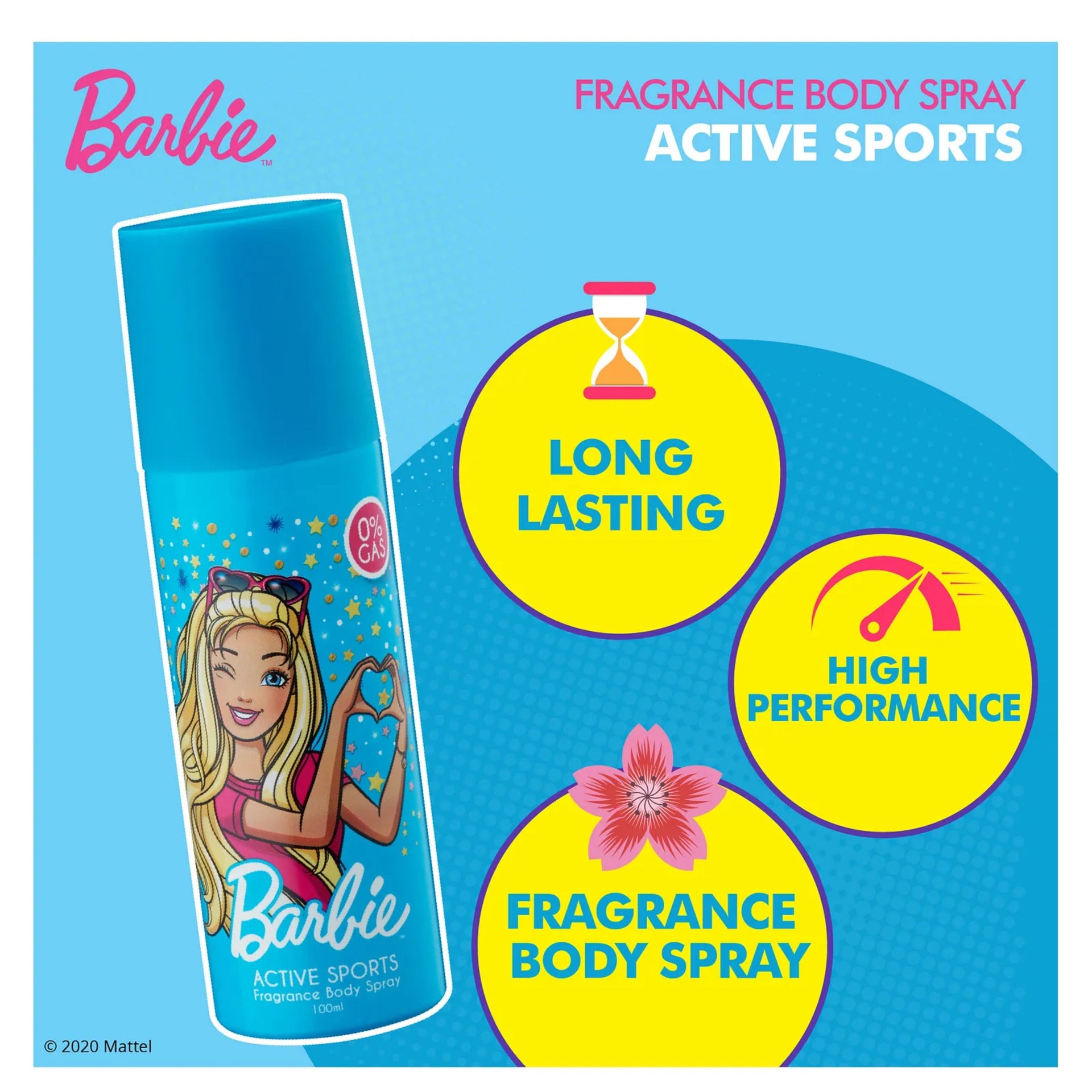 Barbie Fragrance Body Spray Active Sports, 100ml , enchanting and gentle Barbie Fragrance Body Spray for kids