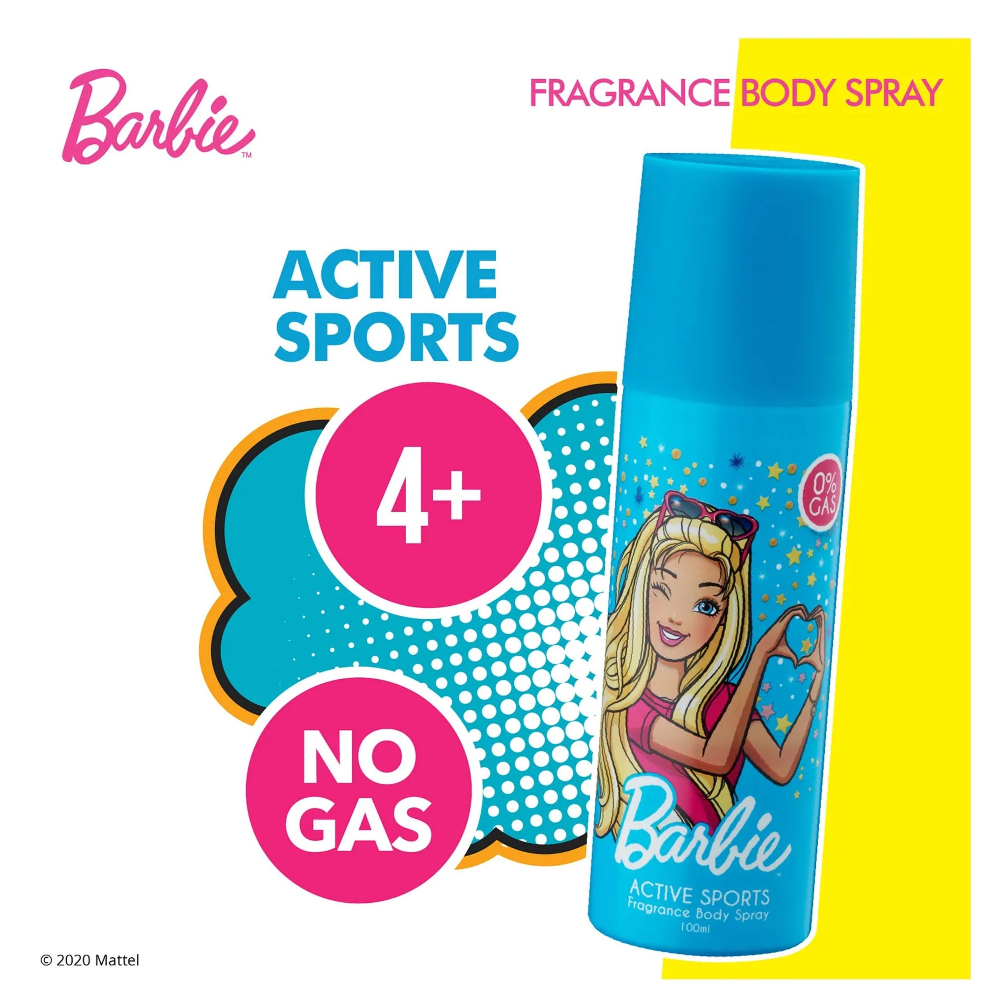 Barbie Fragrance Body Spray Active Sports, 100ml , enchanting and gentle Barbie Fragrance Body Spray for kids