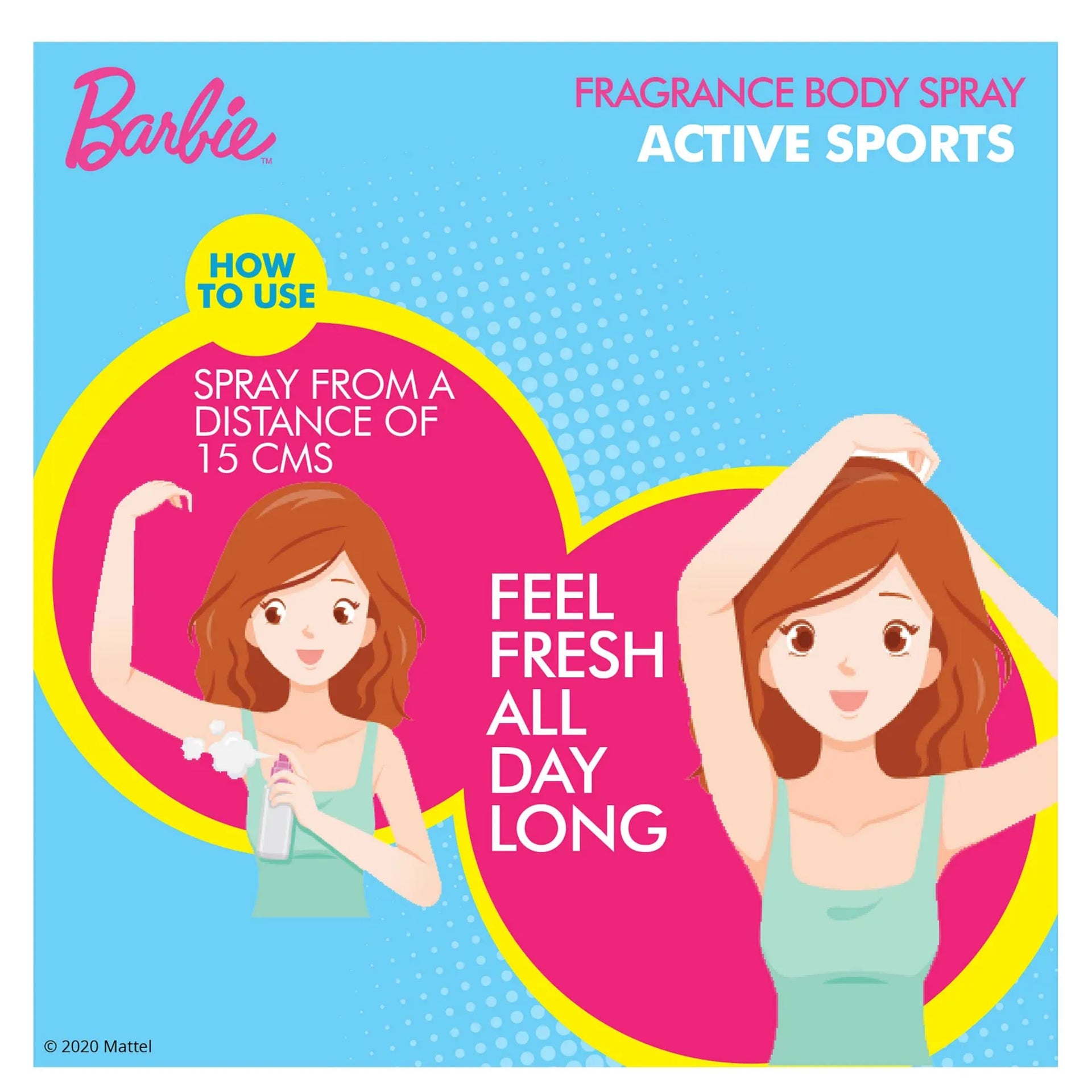 Barbie Fragrance Body Spray Active Sports, 100ml , enchanting and gentle Barbie Fragrance Body Spray for kids