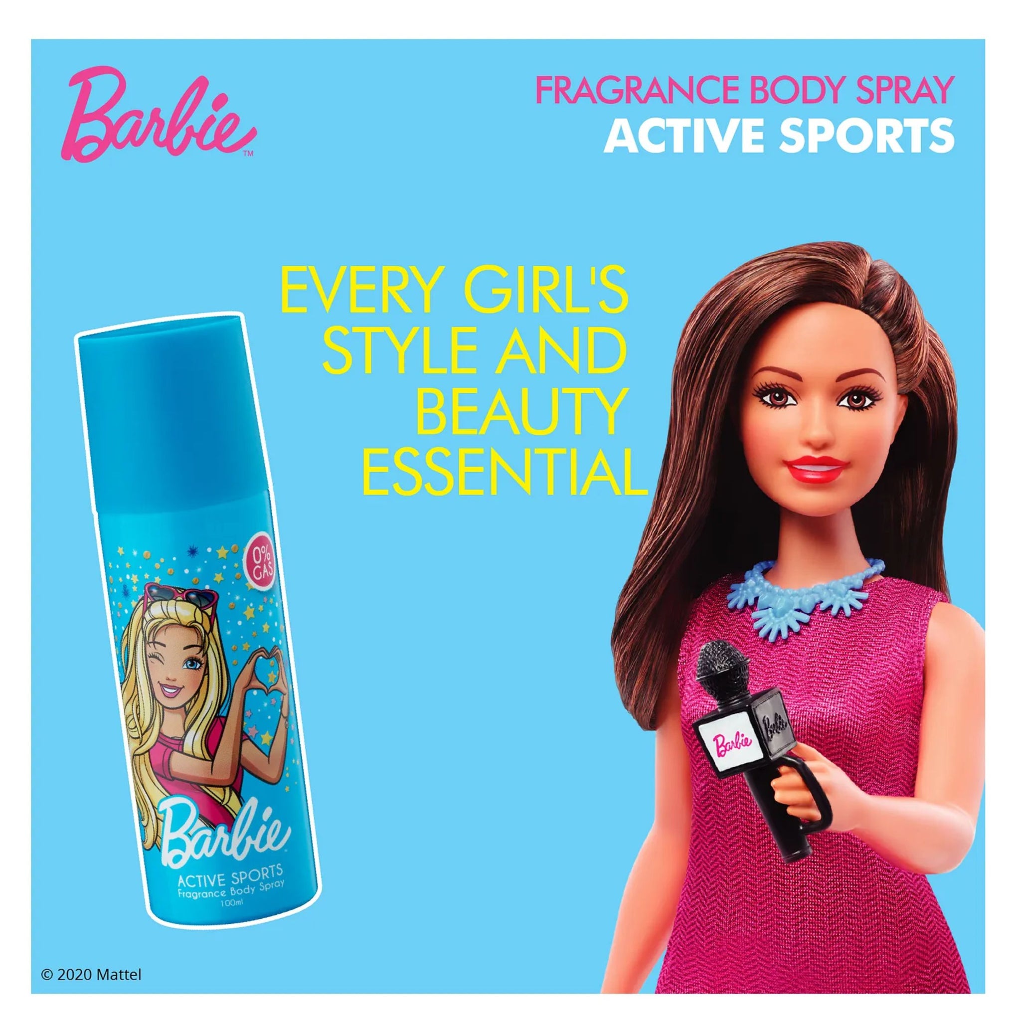 Barbie Fragrance Body Spray Active Sports, 100ml , enchanting and gentle Barbie Fragrance Body Spray for kids