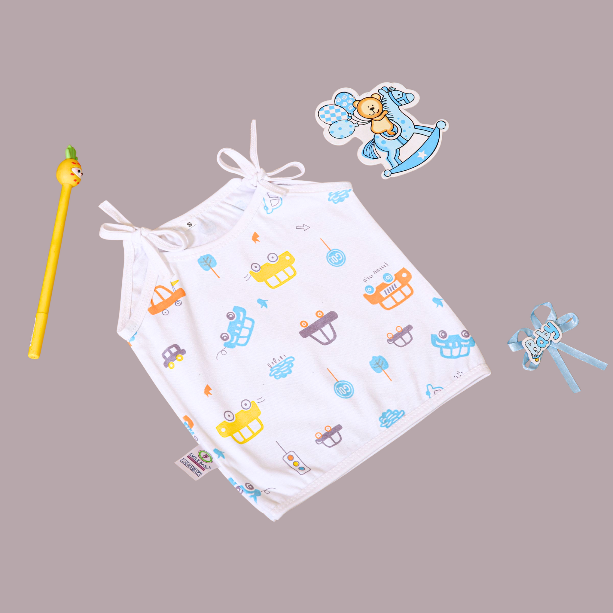 Smile Baby Cotton Jabla & Langot Combo for Newborn – Knot & Tie-Up Style | Pack of 3 Each | White Printed | 100% Pure Cotton | Unisex Baby Wear & Nappies