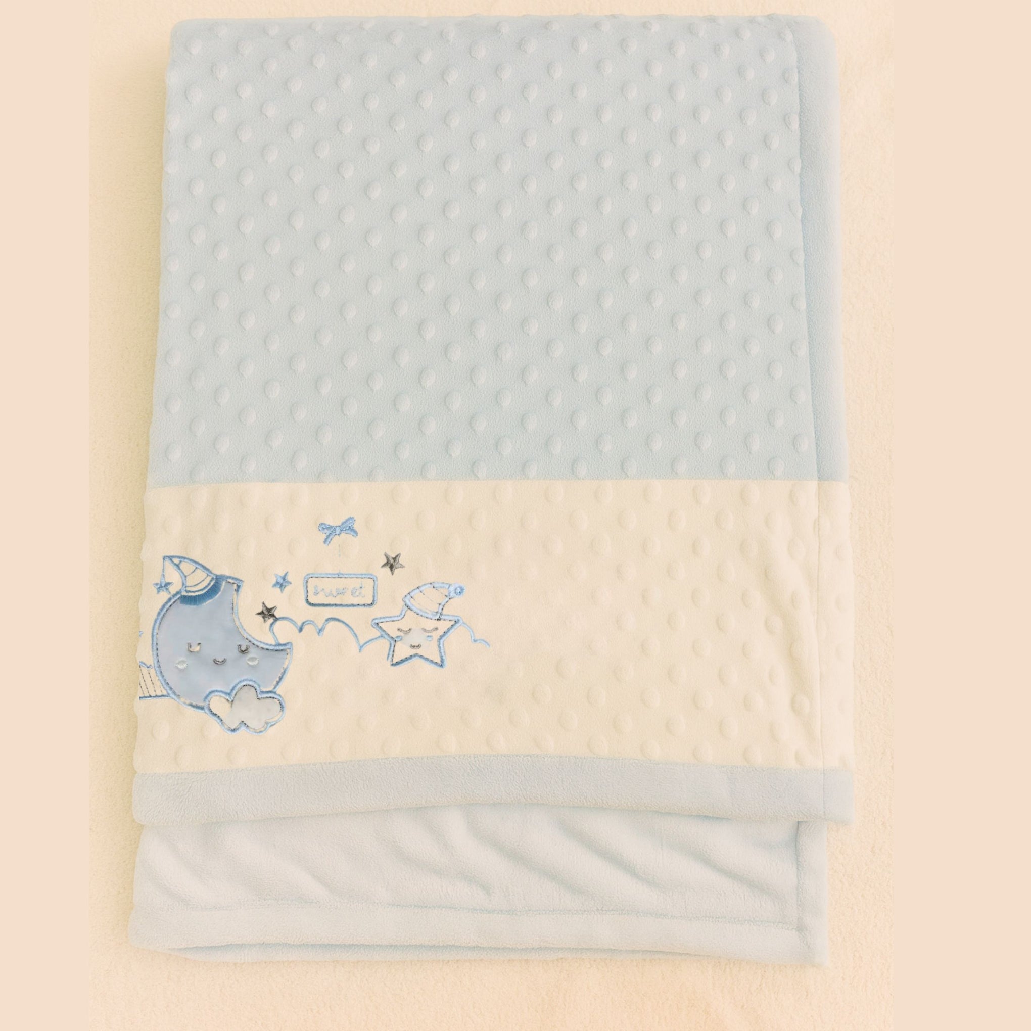 SUNNOZY Ultra-Soft Baby Blanket | Premium Minky Dot Fabric | Blue Moon & Star Embroidered Blanket for Newborns & Toddlers | Cozy, Gentle, Machine Washable – 75x100 cm