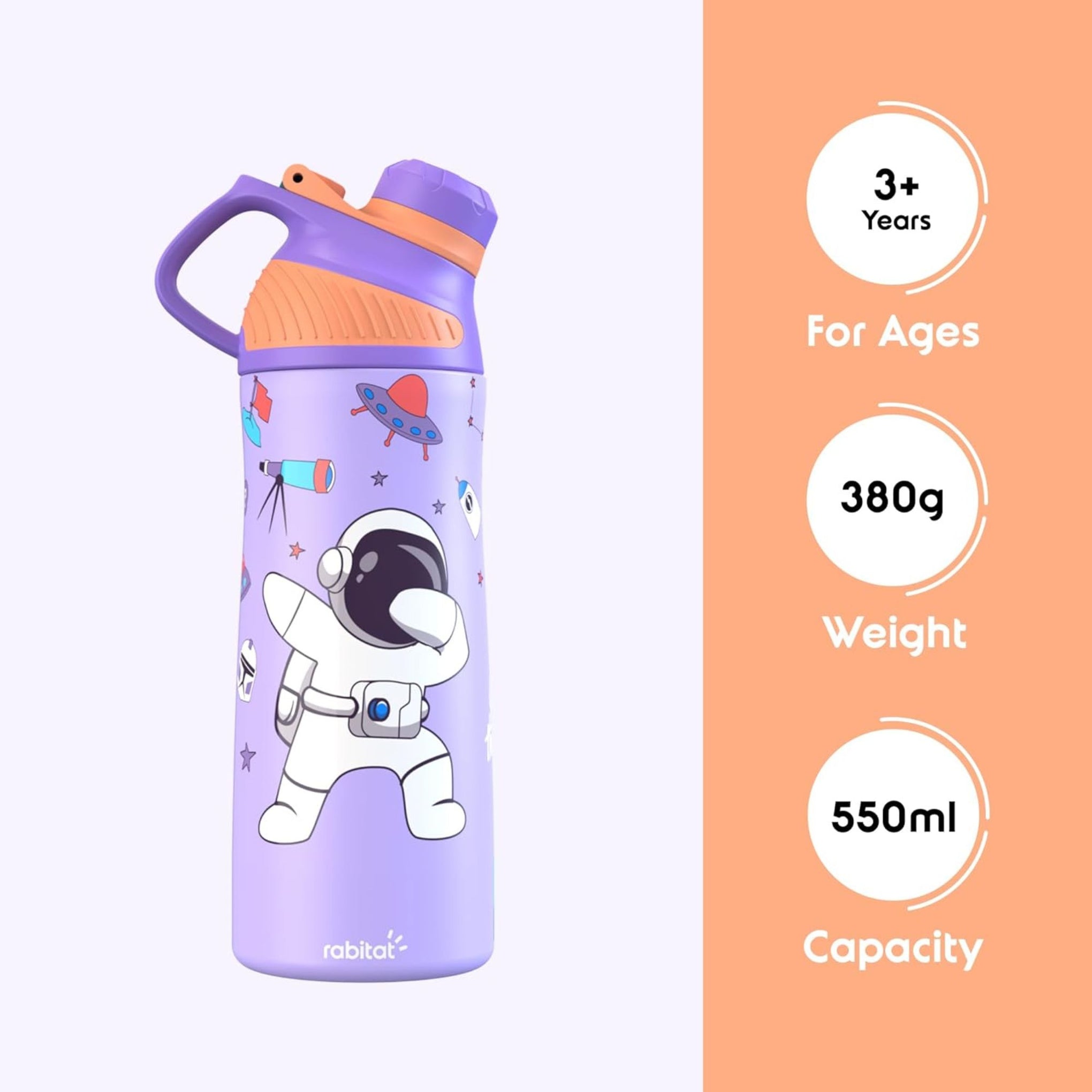 Rabitat ZYLO-Personalized Thermosteel Water Bottle ShyGuy 550 ml - 2 Years Brand Warranty | Triple Layer Vacuum Insulated Flask | 20 Hours Hot & 24 Hours Cold | Ideal for Kids, Boys and Girls | purple color