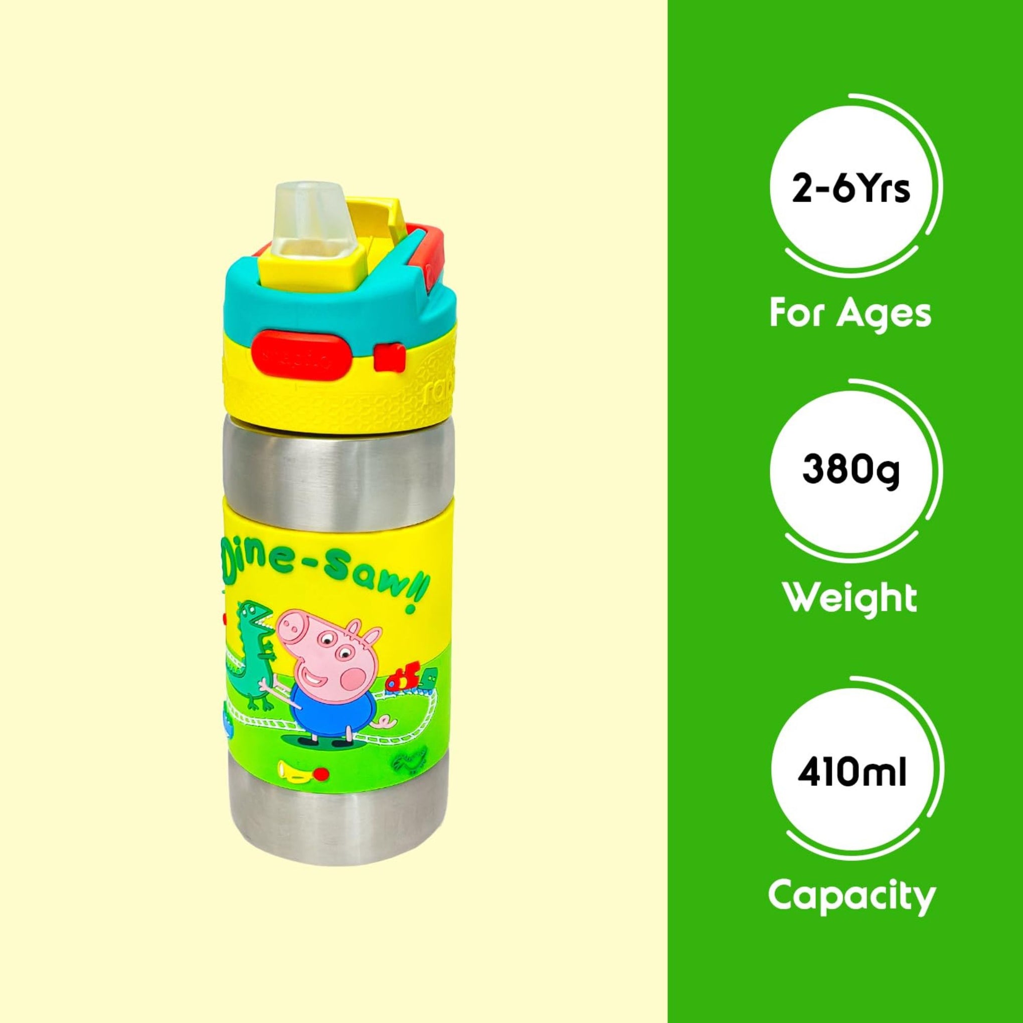 rabitat Peppa Pig CLEAN LOCK Thermosteel Water Bottle Best Buddy 410 ml -  | stainless steel water bottle | steel bottle | water bottle steel yellow color