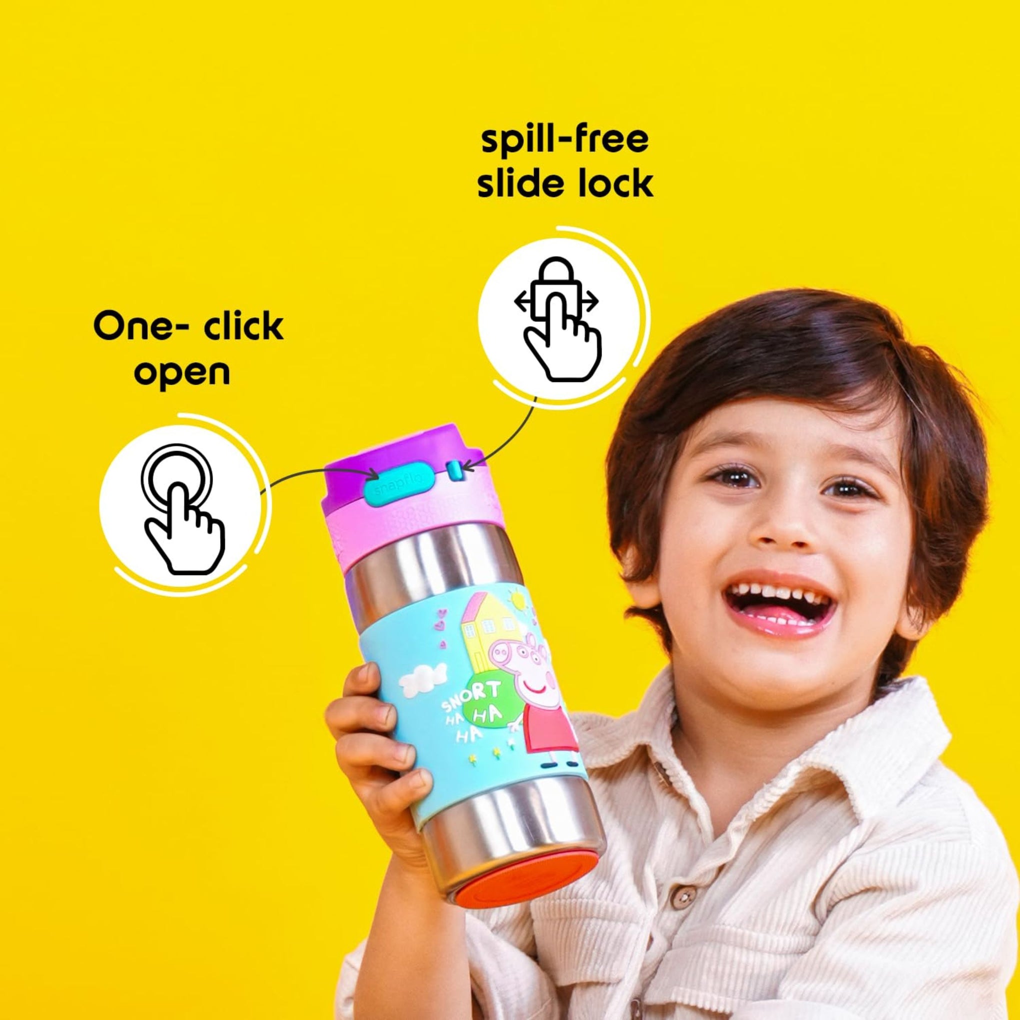 rabitat Peppa Pig CLEAN LOCK Thermosteel Water Bottle Best Buddy 410 ml -  | stainless steel water bottle | steel bottle | water bottle steel yellow color