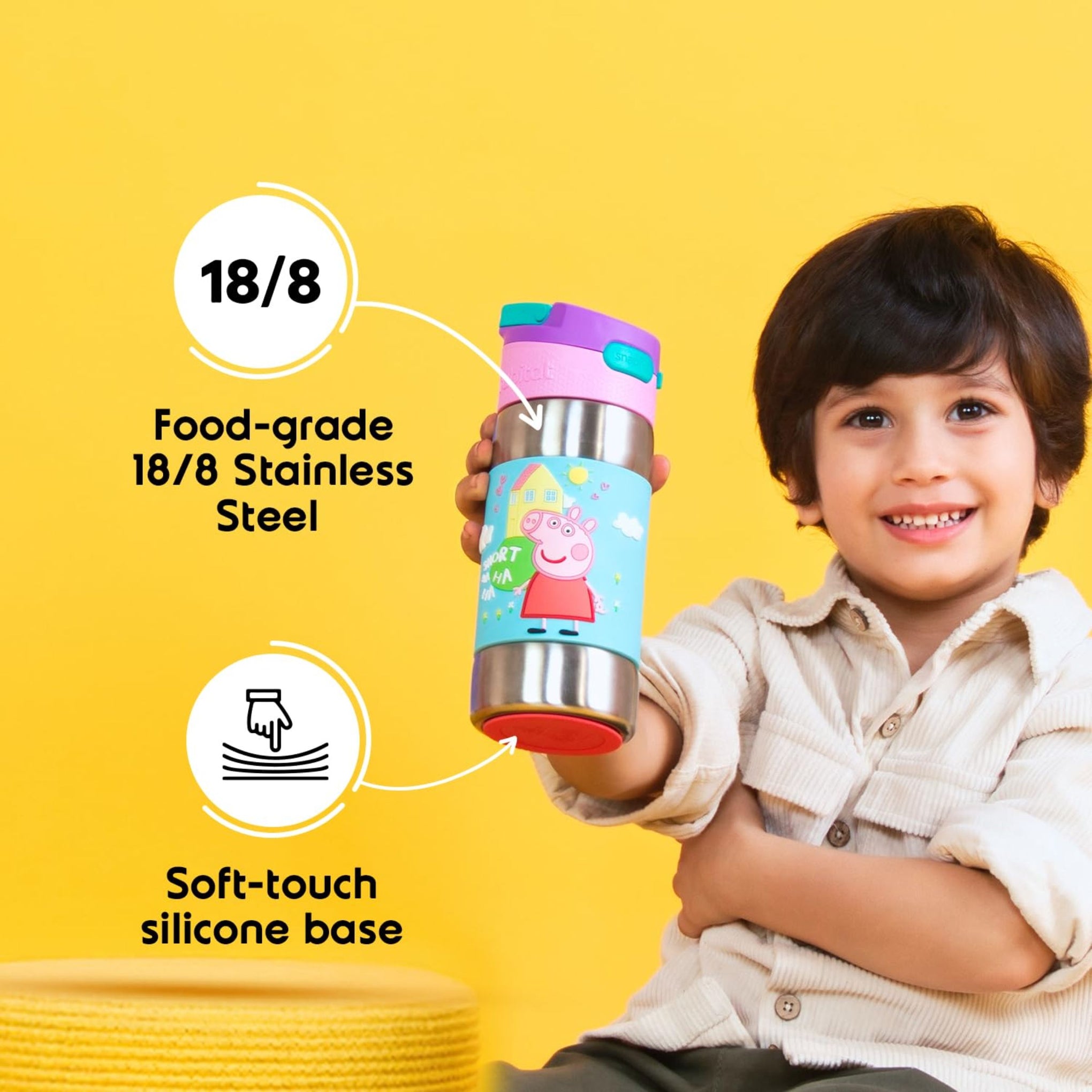 rabitat Peppa Pig CLEAN LOCK Thermosteel Water Bottle Best Buddy 410 ml -  | stainless steel water bottle | steel bottle | water bottle steel yellow color