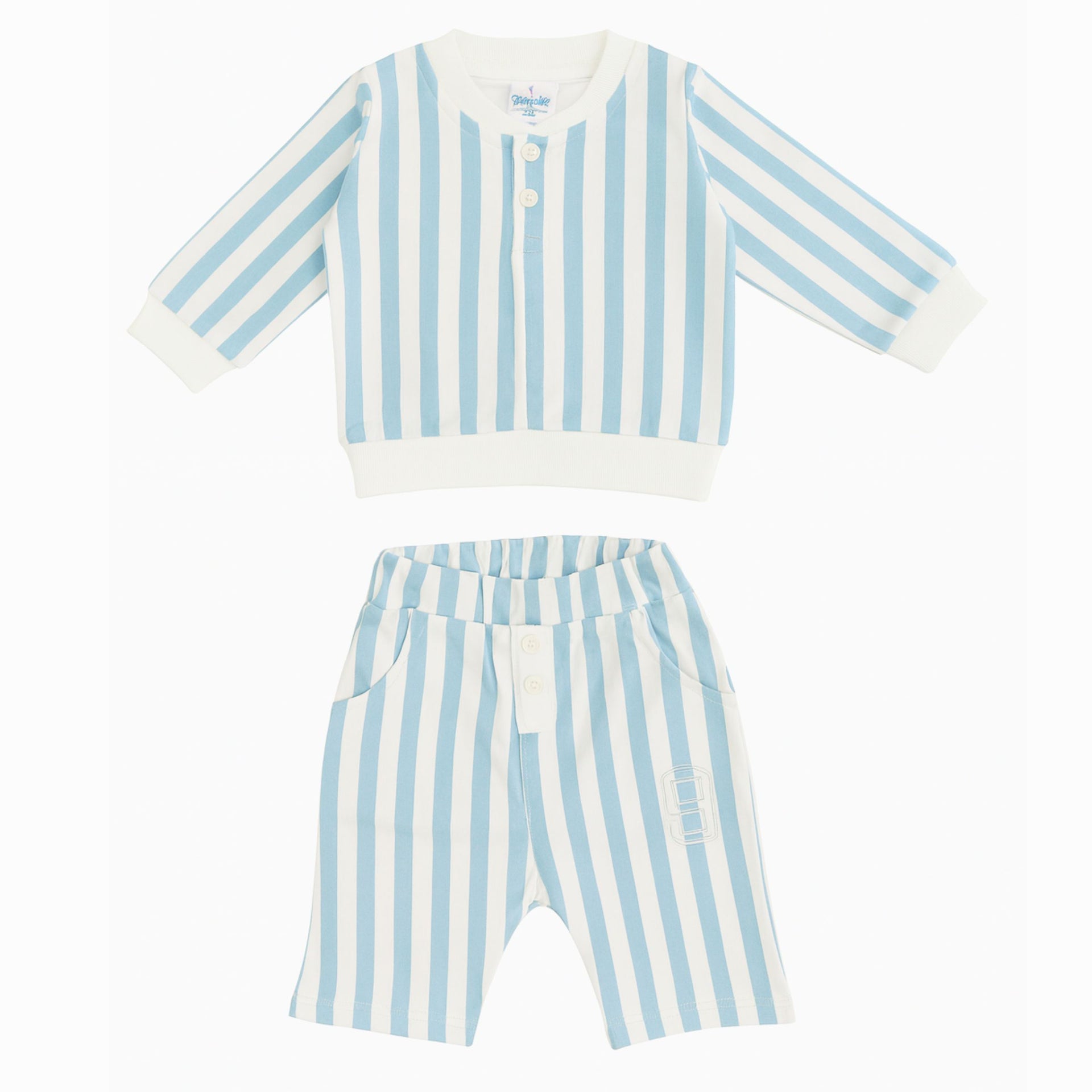 Ollypop Boys Cotton Striped Set – Beige & Blue | 0–24 Months