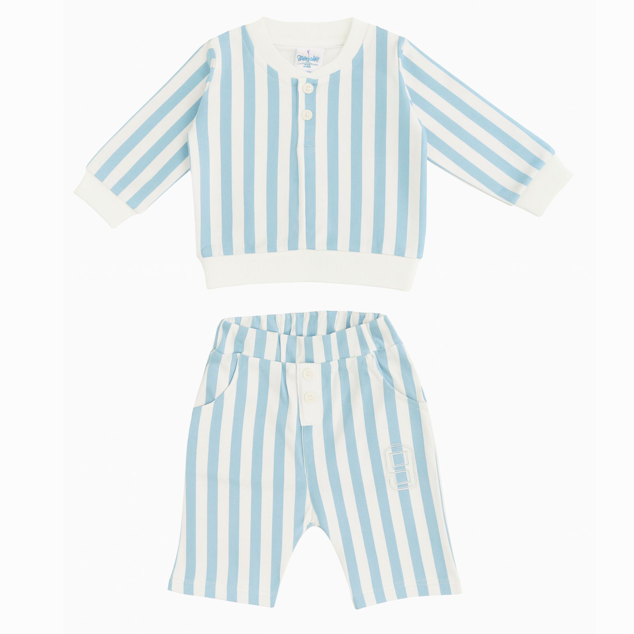 Ollypop Boys Cotton Striped Set – Beige & Blue | 0–24 Months