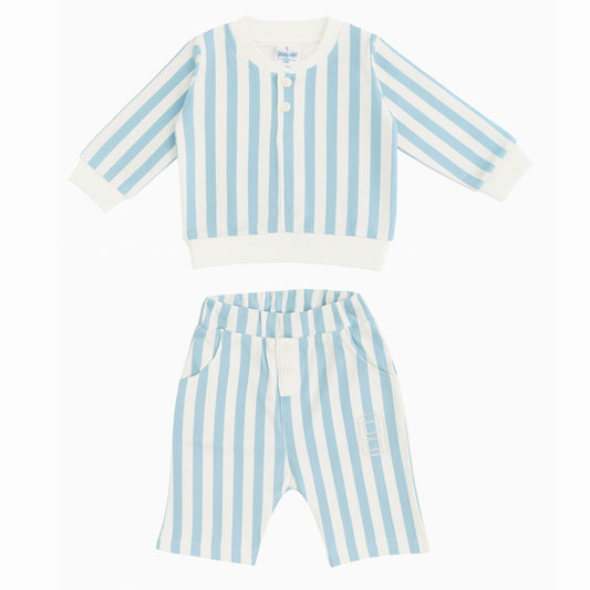 Ollypop Boys Cotton Striped Set – Beige & Blue | 0–24 Months