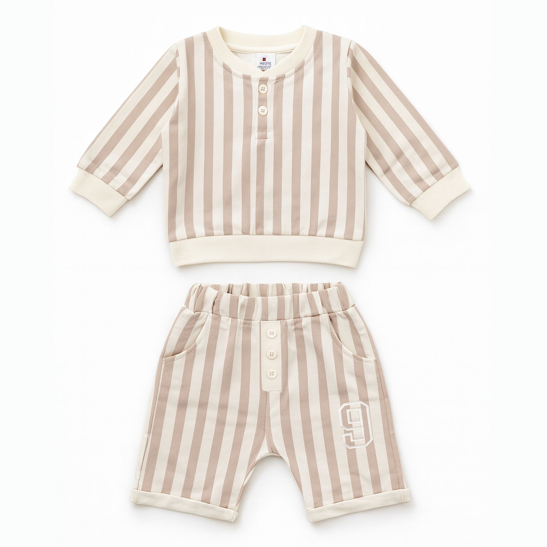 Ollypop Boys Cotton Striped Set – Beige & Blue | 0–24 Months