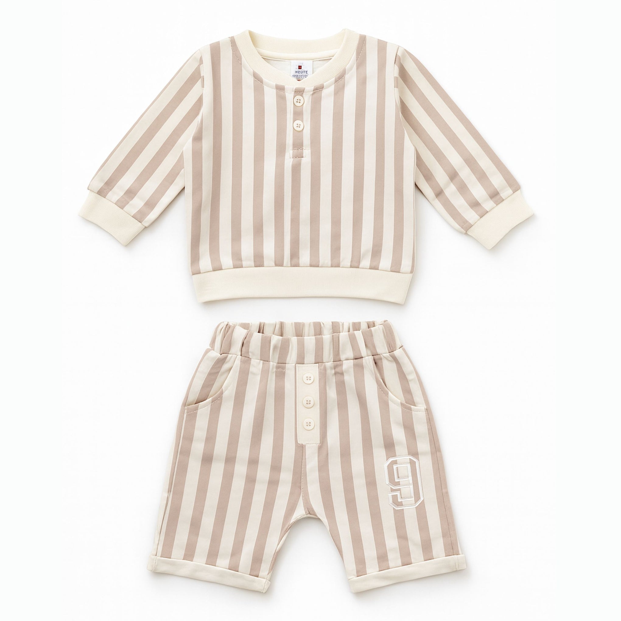 Ollypop Boys Cotton Striped Set – Beige & Blue | 0–24 Months