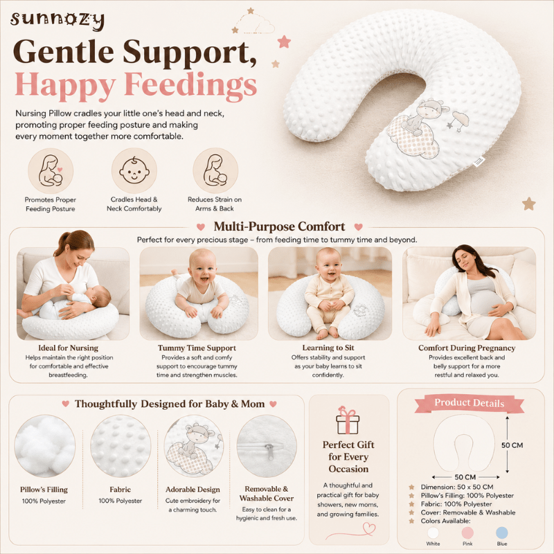 Sunnozy Nursing Pillow for Baby & Mom | 50 × 50 CM Feeding & Support Pillow | 100% Polyester - SMILE BABY