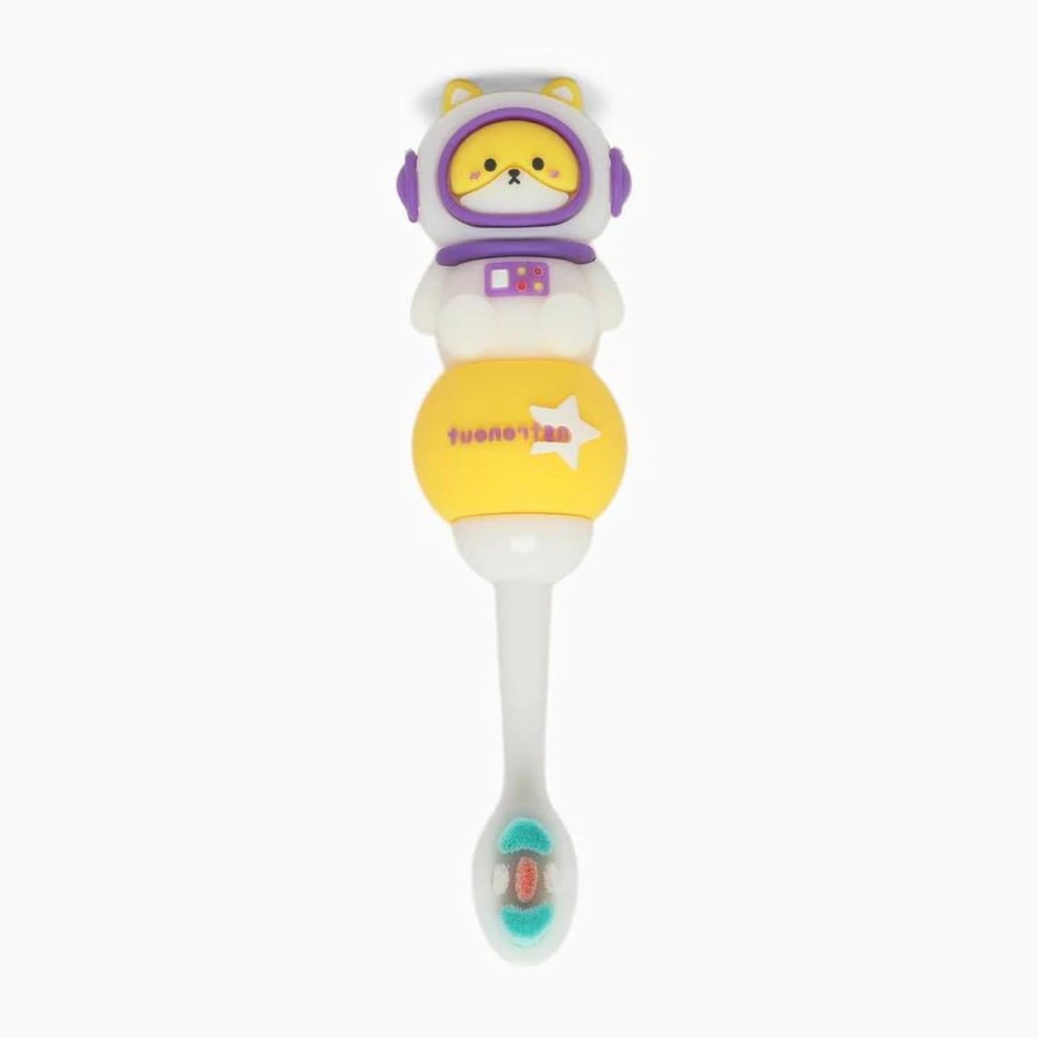 Smile Baby 3D Cartoon Handle Soft Bristles Toothbrush for Children's with Travel Case 2 To 7 Years (Astronout Yellow, Standerd)