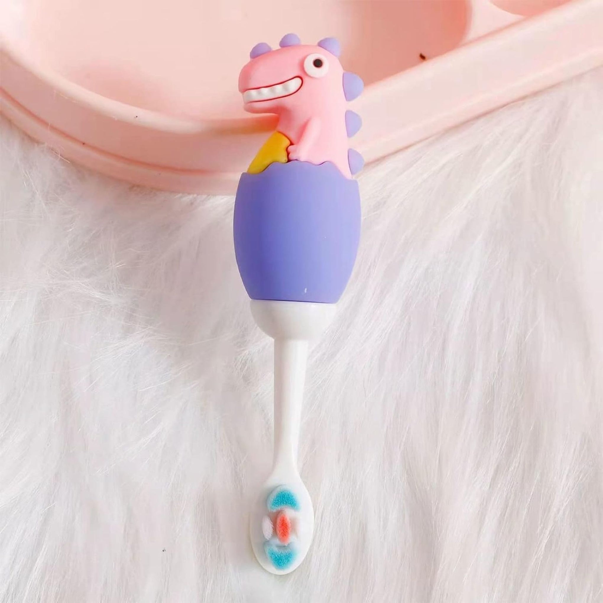 Smile Baby 3D Cartoon Handle Soft Bristles Toothbrush for Children's with Travel Case 2 To 7 Years (DINOUSR PINK/R.BLUE)