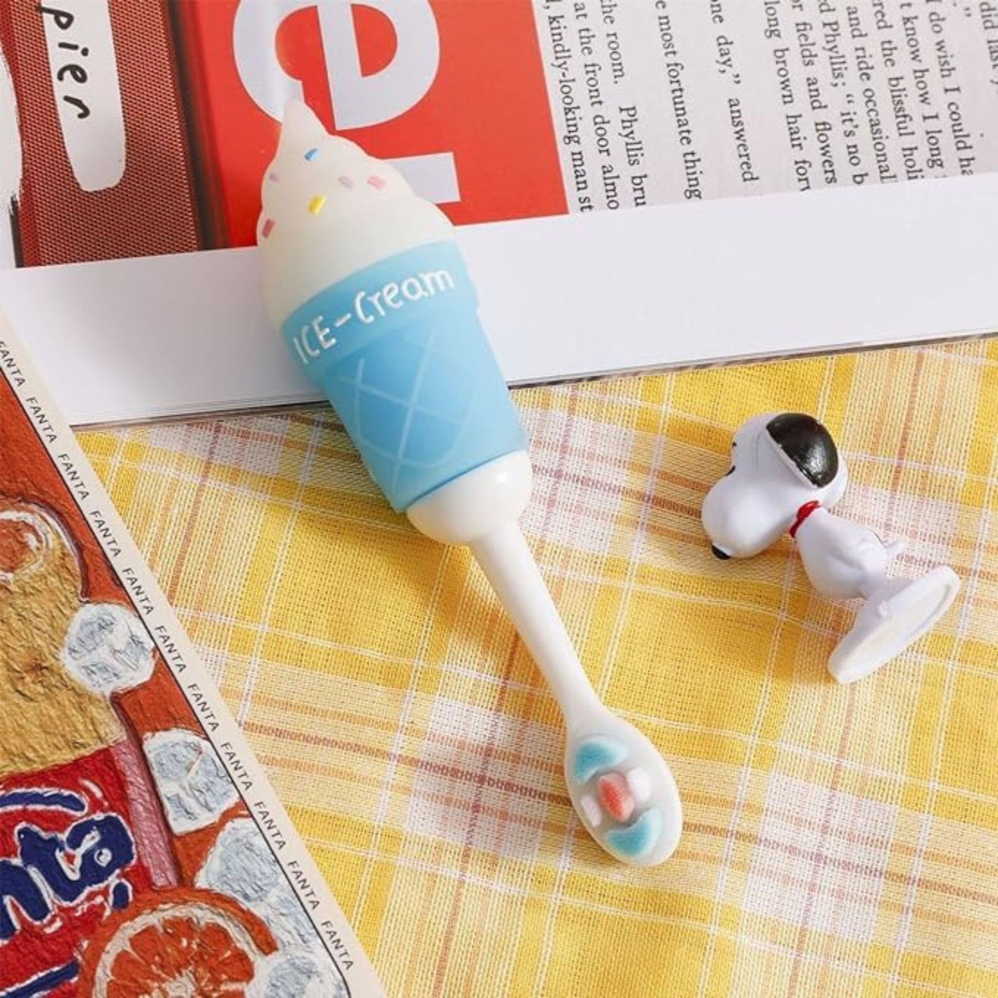 Smile Baby 3D Cartoon Handle Soft Bristles Toothbrush for Children's with Travel Case 2 To 7 Years (ICE CREAM BLUE)